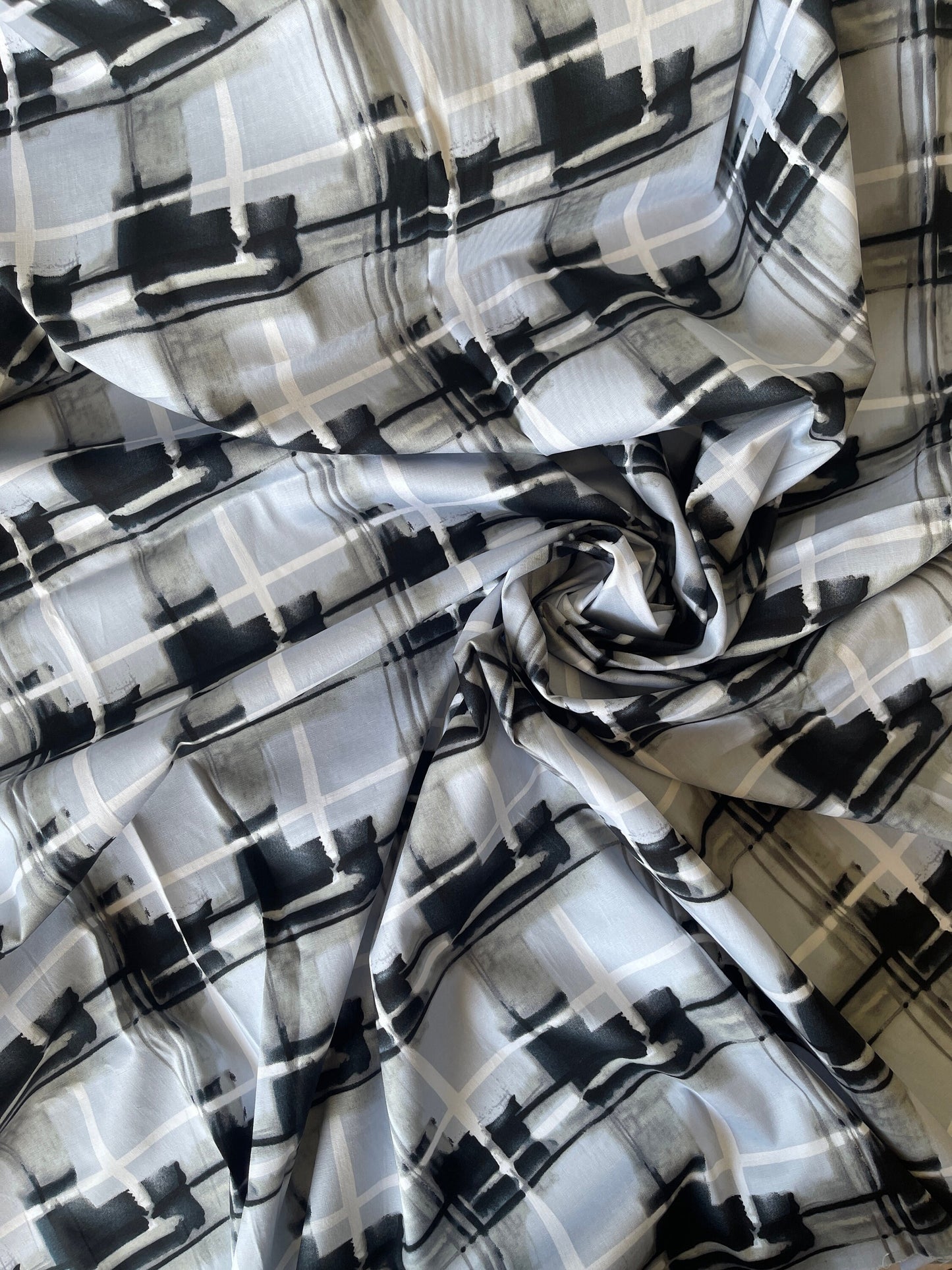 Cotton Stretch Poplin by The Yard Watercolor Plaid Look Shirting Shirt Dress Fabric for Sewing Clothing - CN30