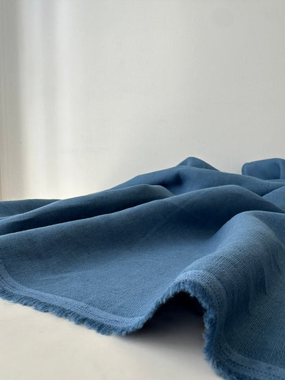 aegean blue linen fabric used for bedding and soft furnishings