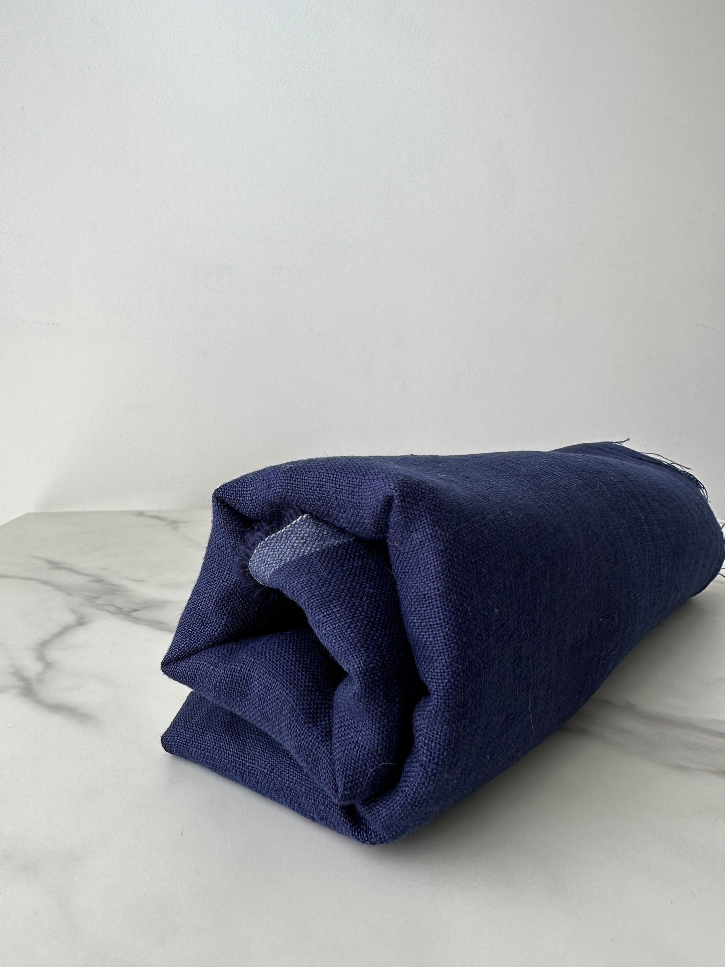 batik blue linen fabric drape soft folds medium weight textile