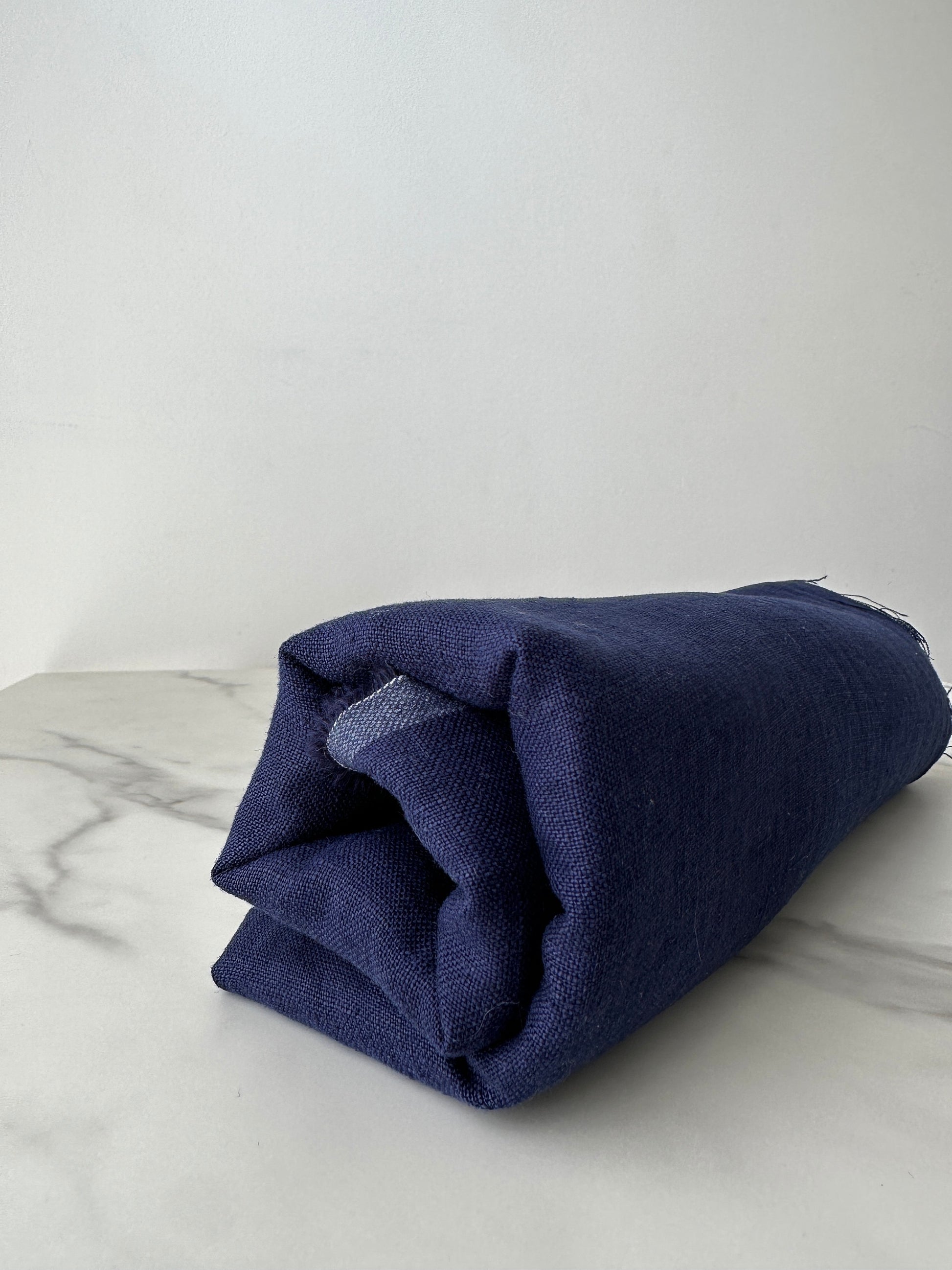 batik blue linen fabric drape soft folds medium weight textile