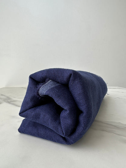 timeless batik blue linen fabric close up natural woven texture detail