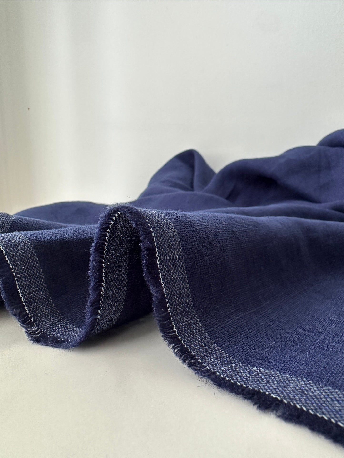 batik blue linen fabric artisan style natural fiber textile