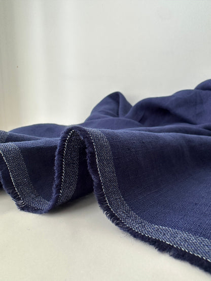 batik blue linen fabric artisan style natural fiber textile