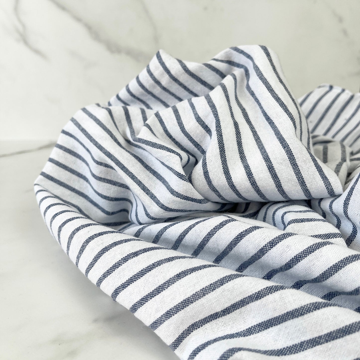 Cotton Chambray Stripe Fabric - Navy Blue White (CN19)