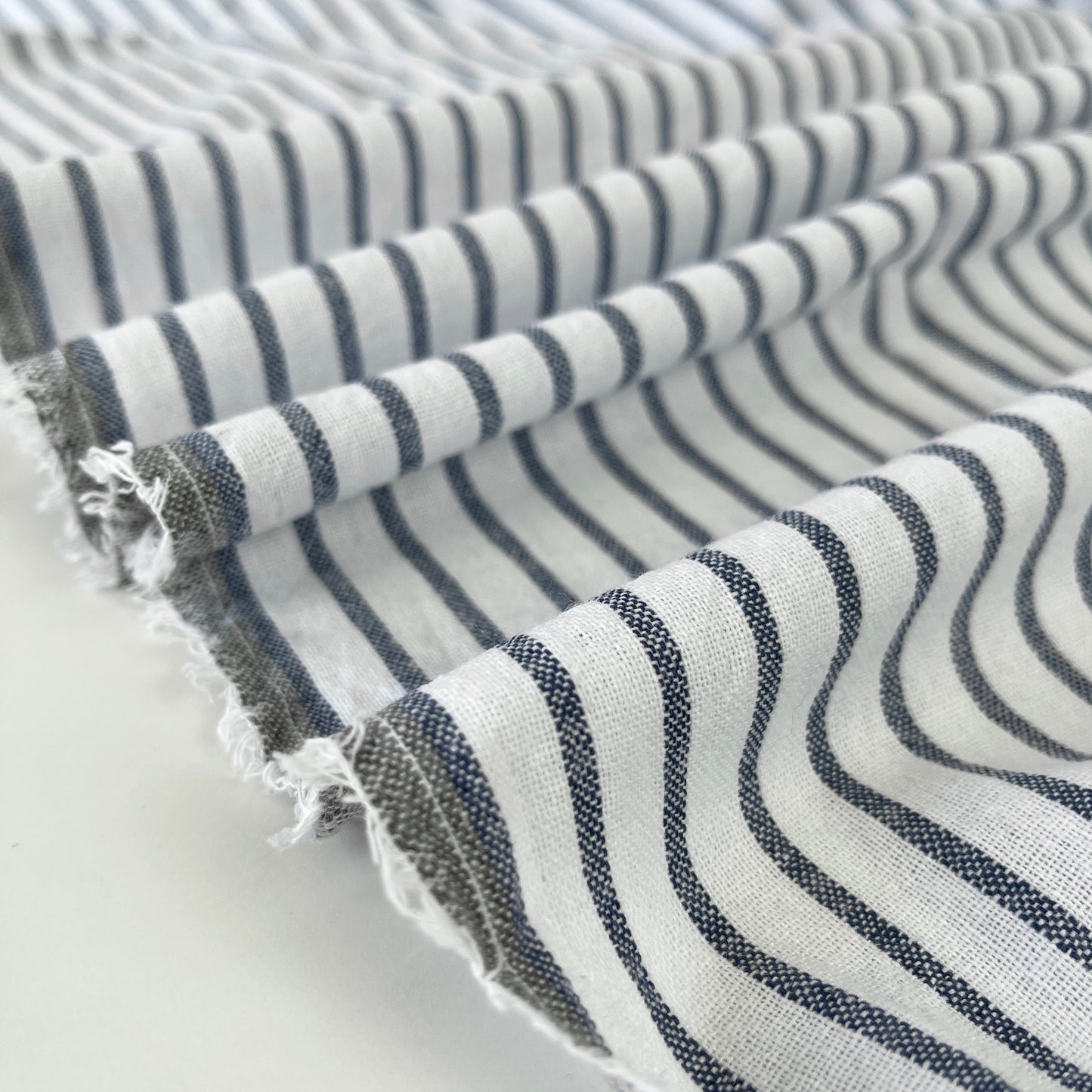 Cotton Chambray Stripe Fabric - Navy Blue White (CN19)