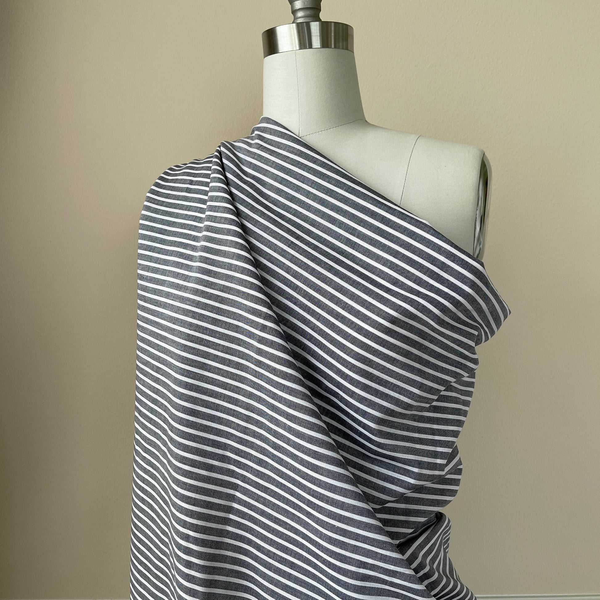 Cotton Poplin Lawn Stripe - Black & White CN20