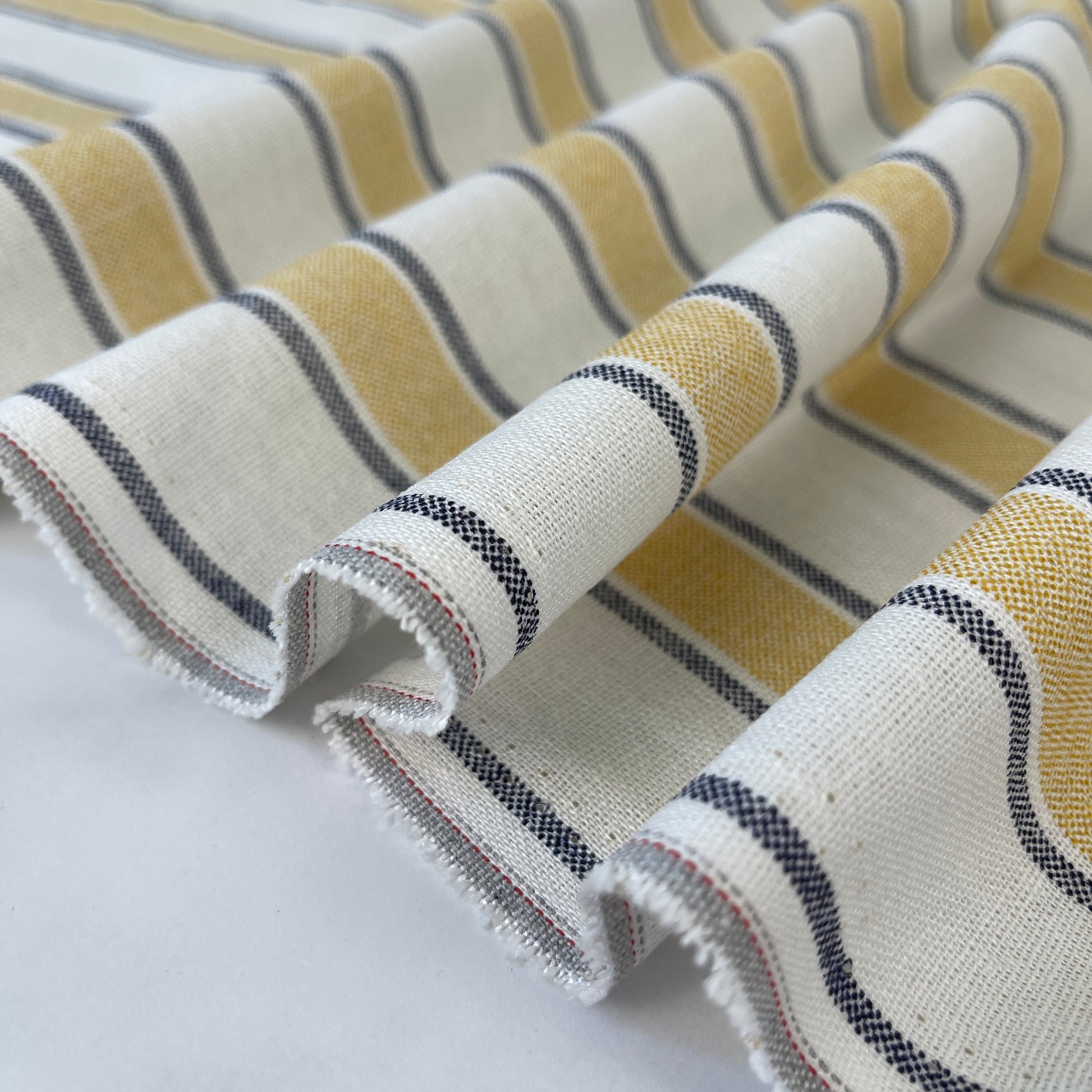 Linen Blend Stripe Shirting- White Mustard Navy CN5