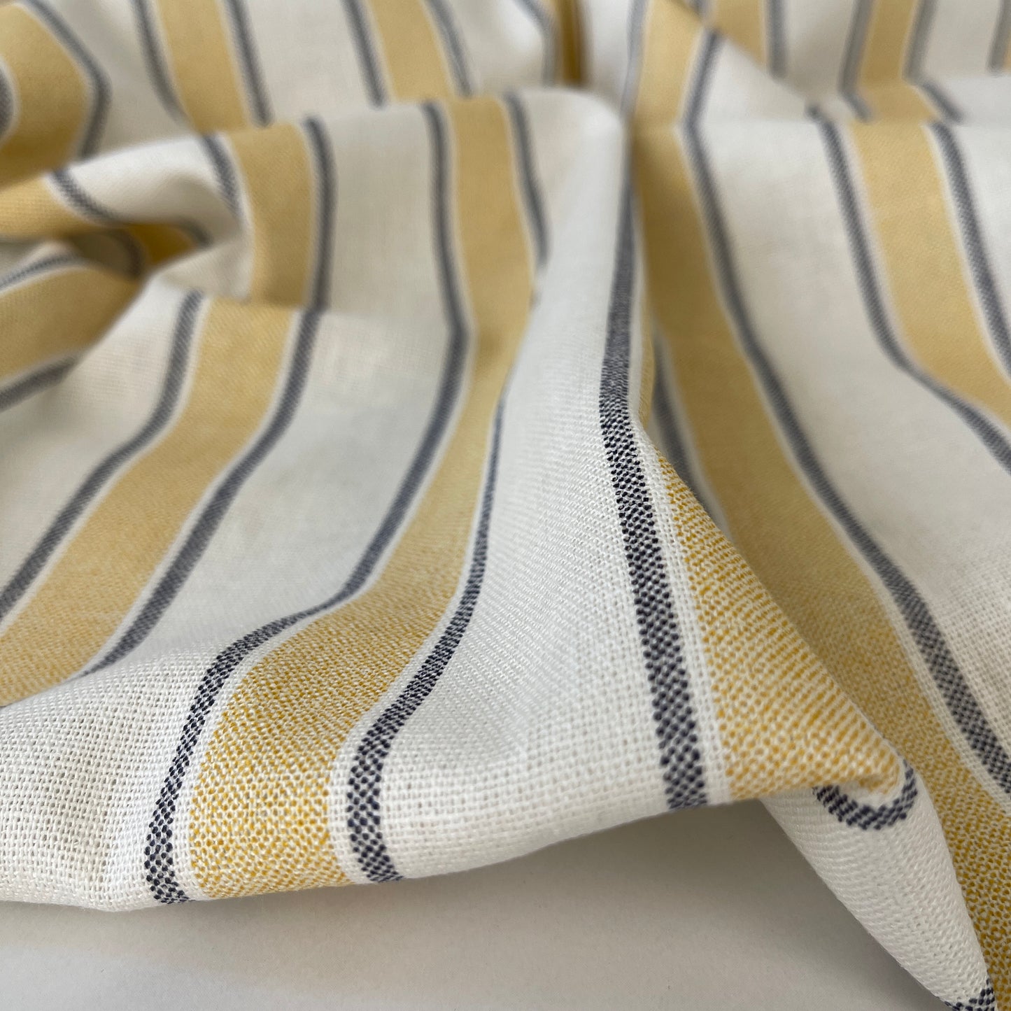 Linen Blend Stripe Shirting- White Mustard Navy CN5