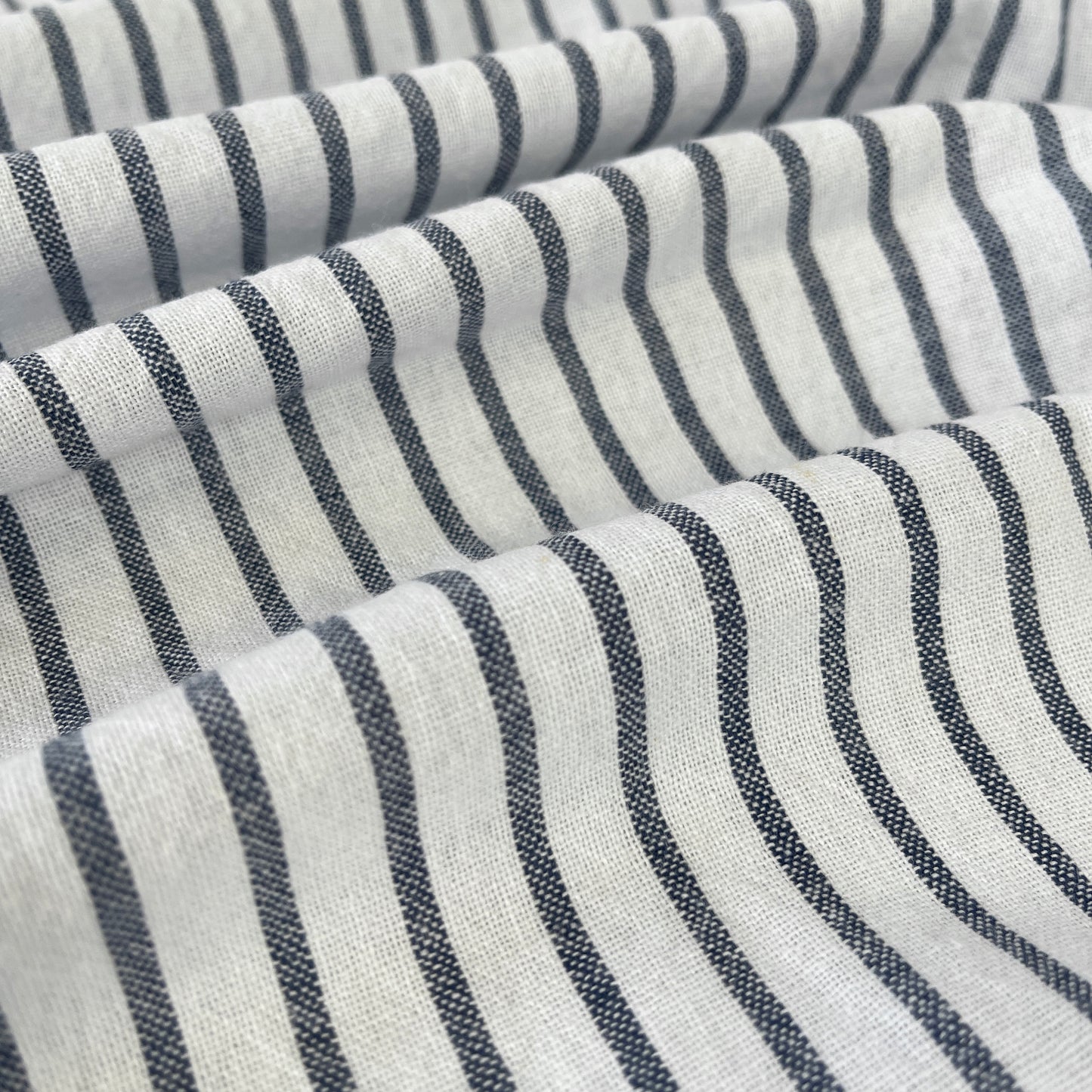 Cotton Chambray Stripe Fabric - Navy Blue White (CN19)