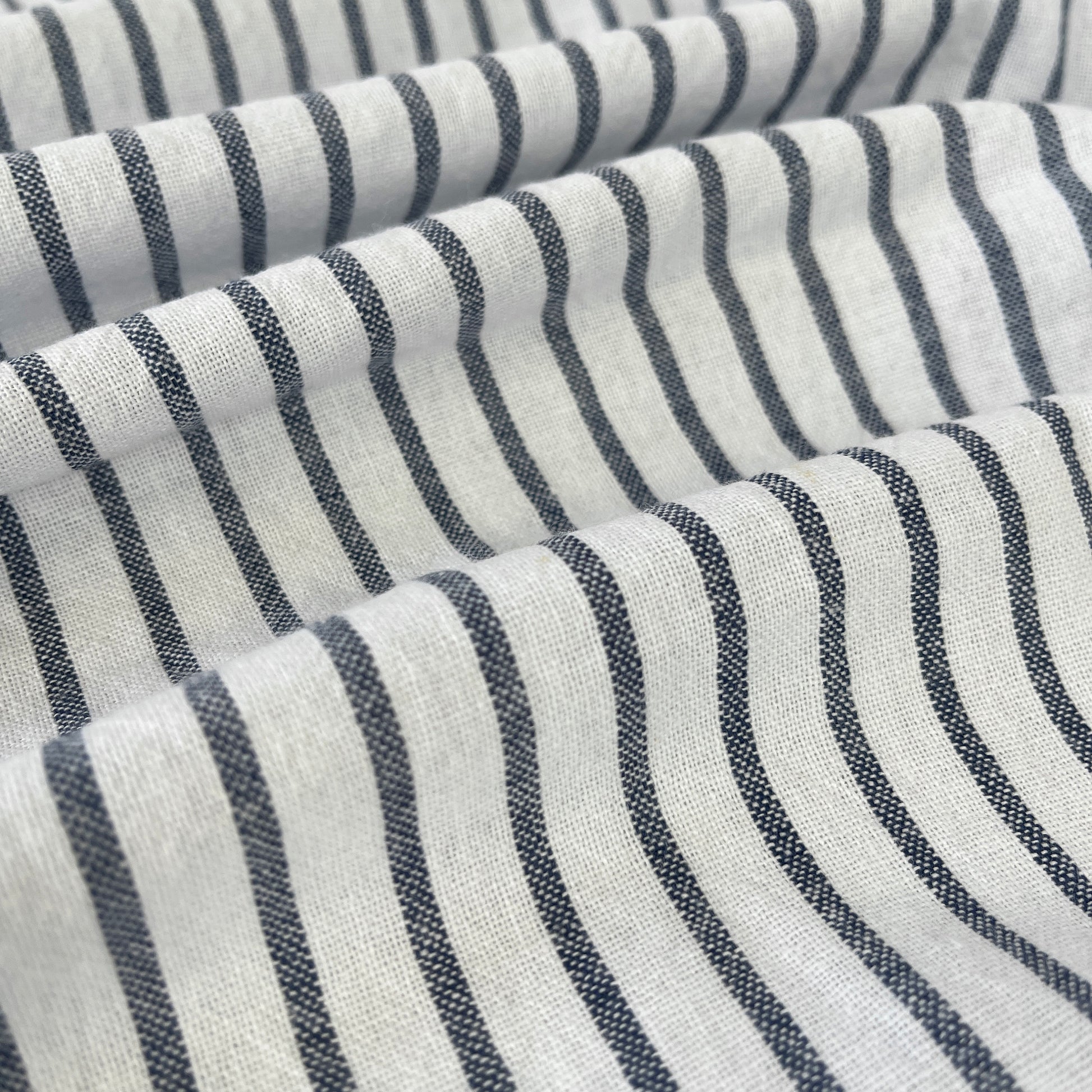 Cotton Chambray Stripe Fabric - Navy Blue White (CN19)