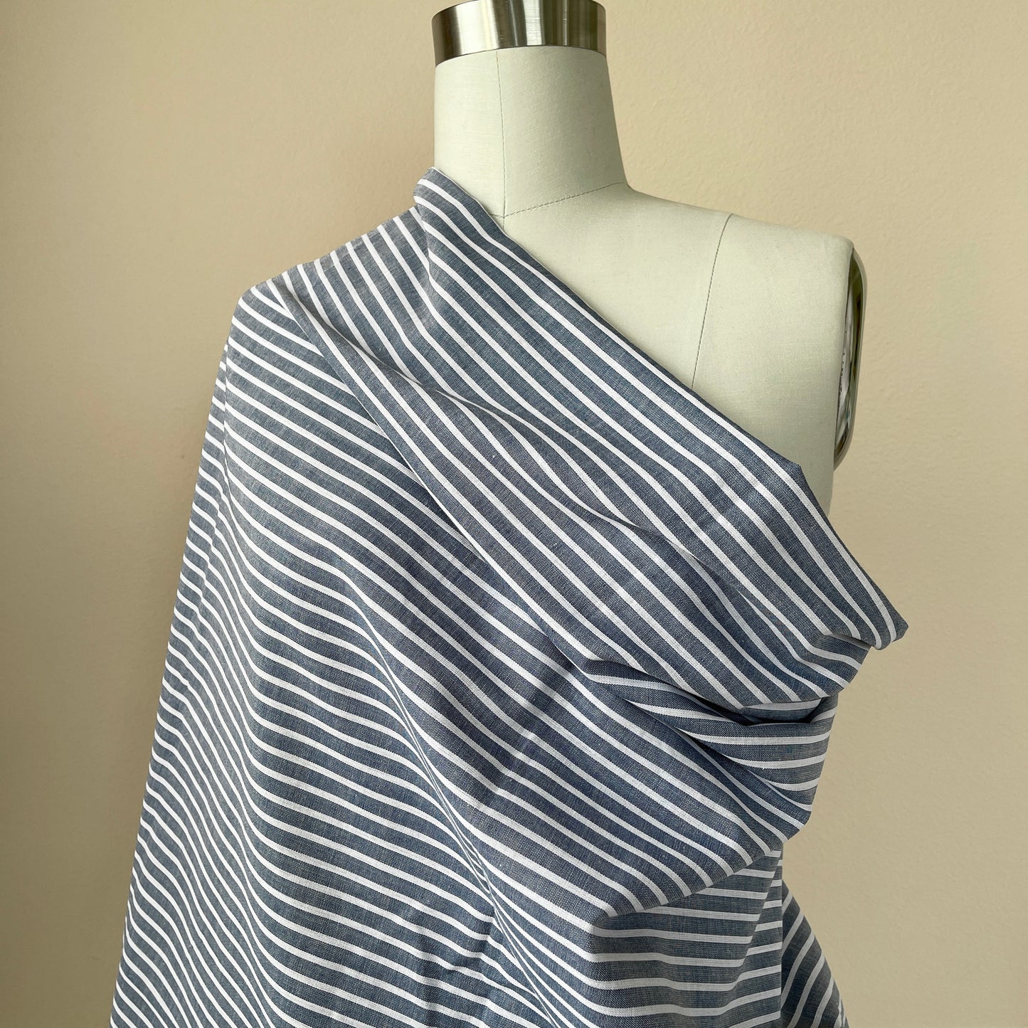 Cotton Poplin Lawn Stripe - Blue & White (CN18)