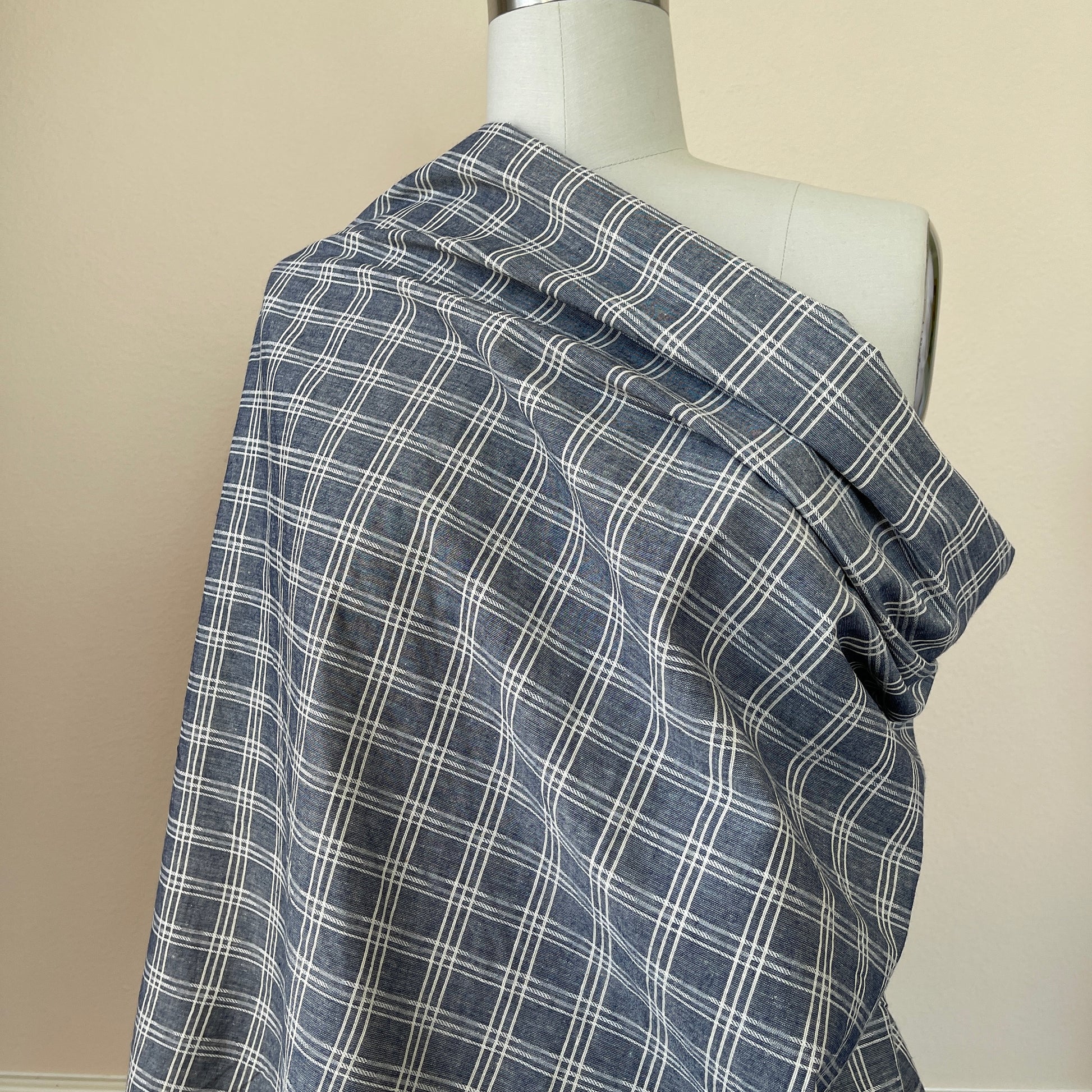 Cotton Jacquard Weave Plaid - Indigo Blue (CN16)