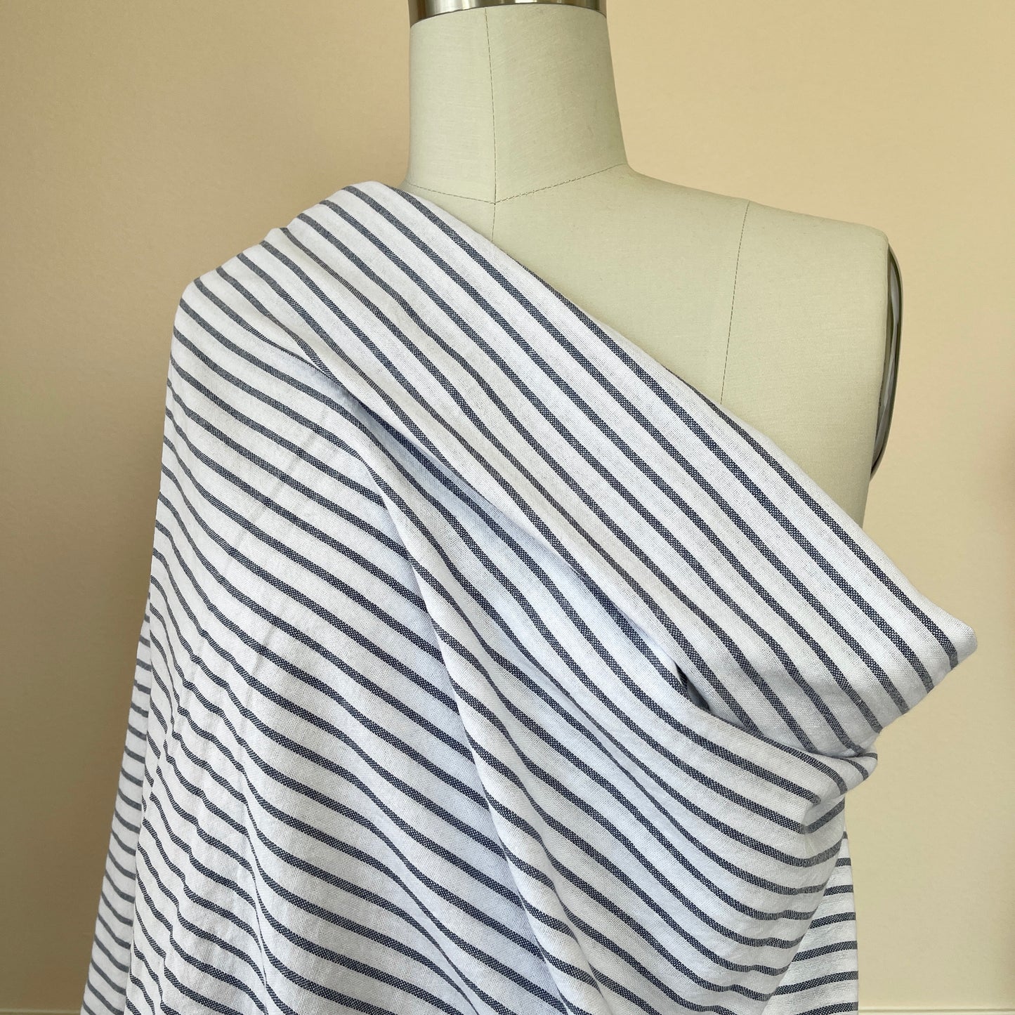 Cotton Chambray Stripe Fabric - Navy Blue White (CN19)