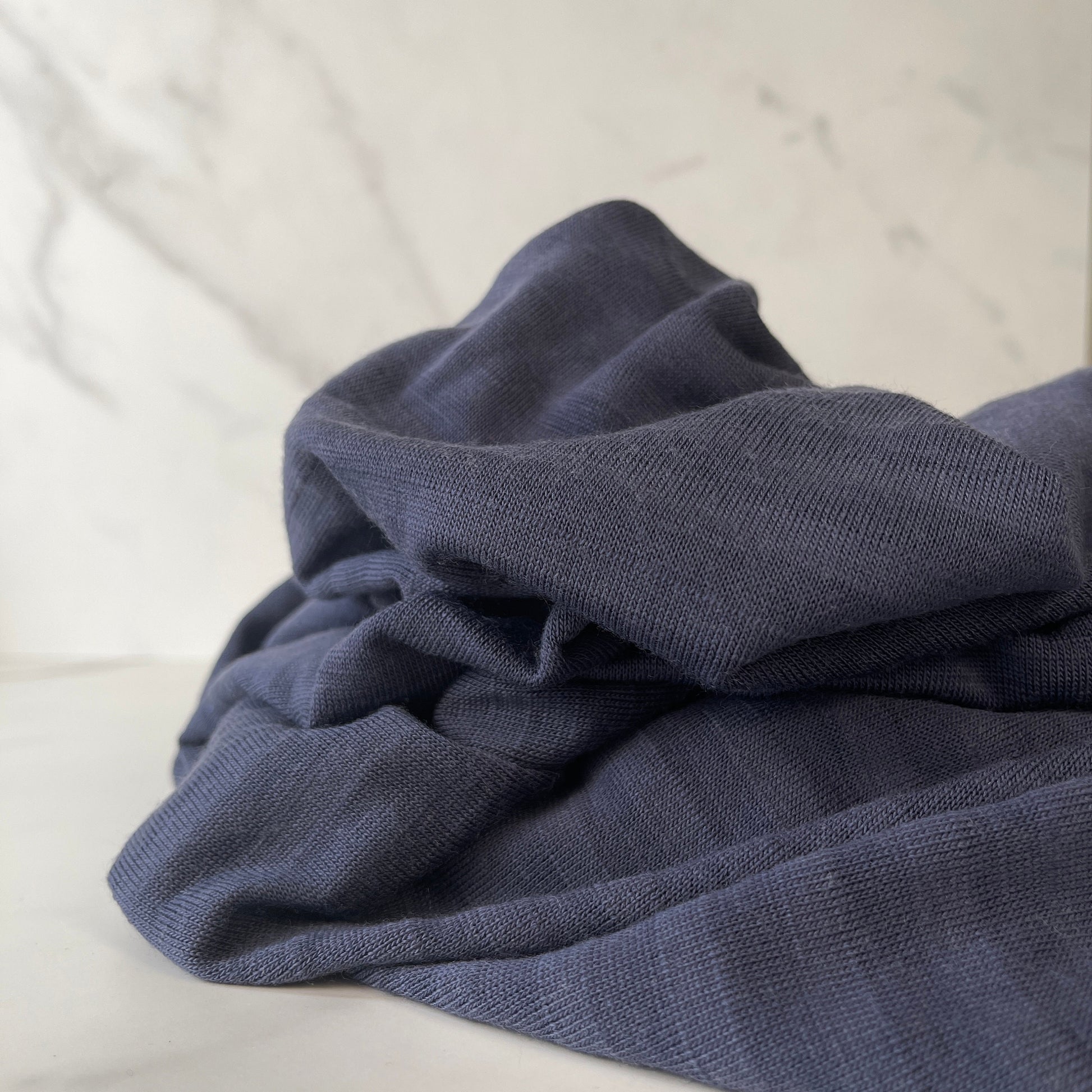 Navy blue merino wool stripe fabric by the yard.