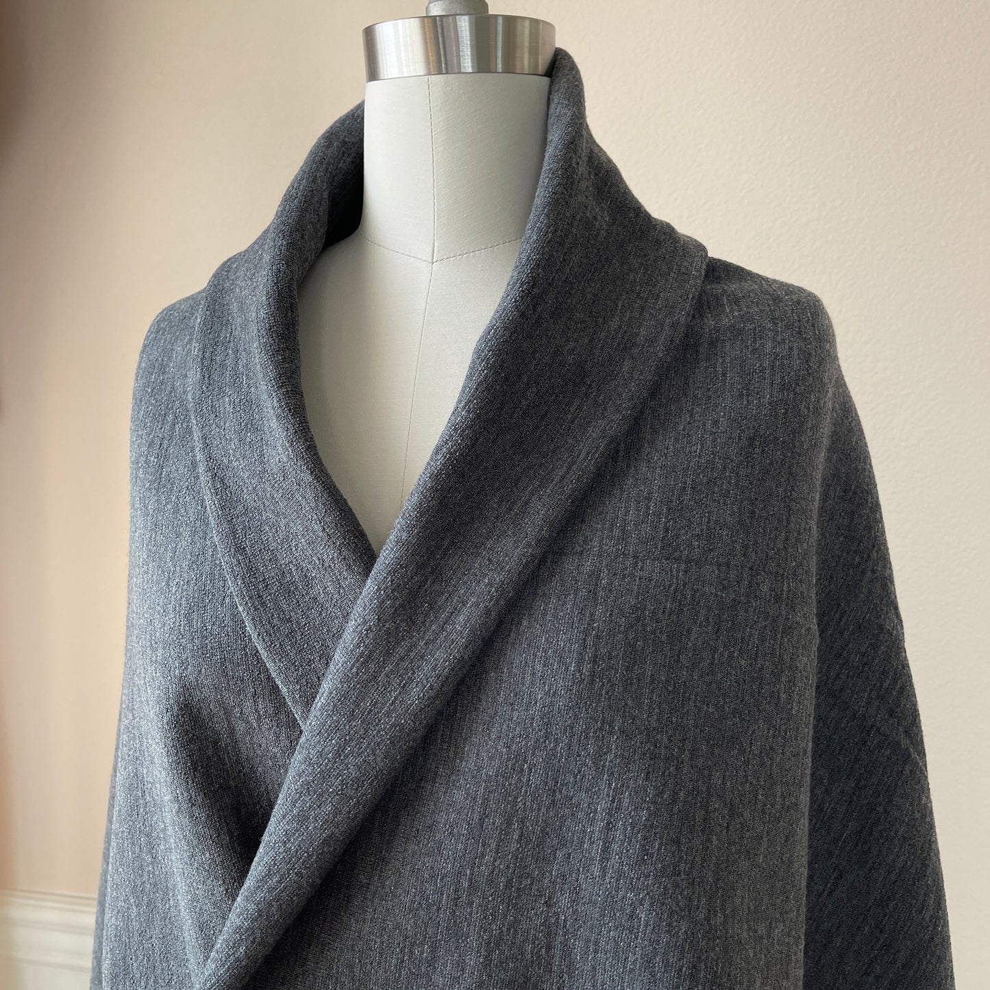 Side view of long lasting merino wool ponte knit fabric.