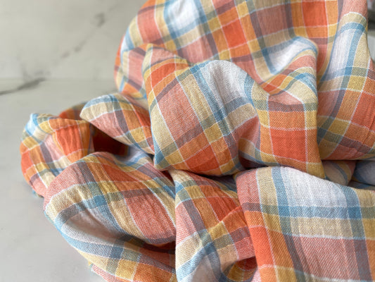 Cotton Plaid Muslin Fabric by The Yard - Blouse Shirt Dress Fabric for Sewing Clothing - Sunshine Plaid CN27