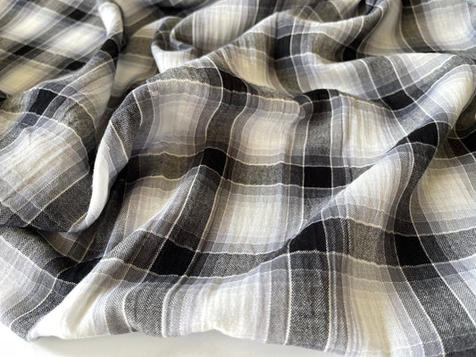 Cotton Plaid Muslin Fabric by The Yard - Blouse Shirt Dress Fabric for Sewing Clothing - Sunshine Plaid CN27, Black White plaid CN 37