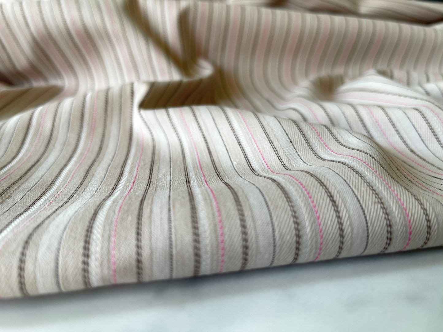 Stretch Poplin Jacquard Stripe Fabric by The Yard Stretch Woven Stripe Shirting for Sewing Top Dress - Sand Pink CN29