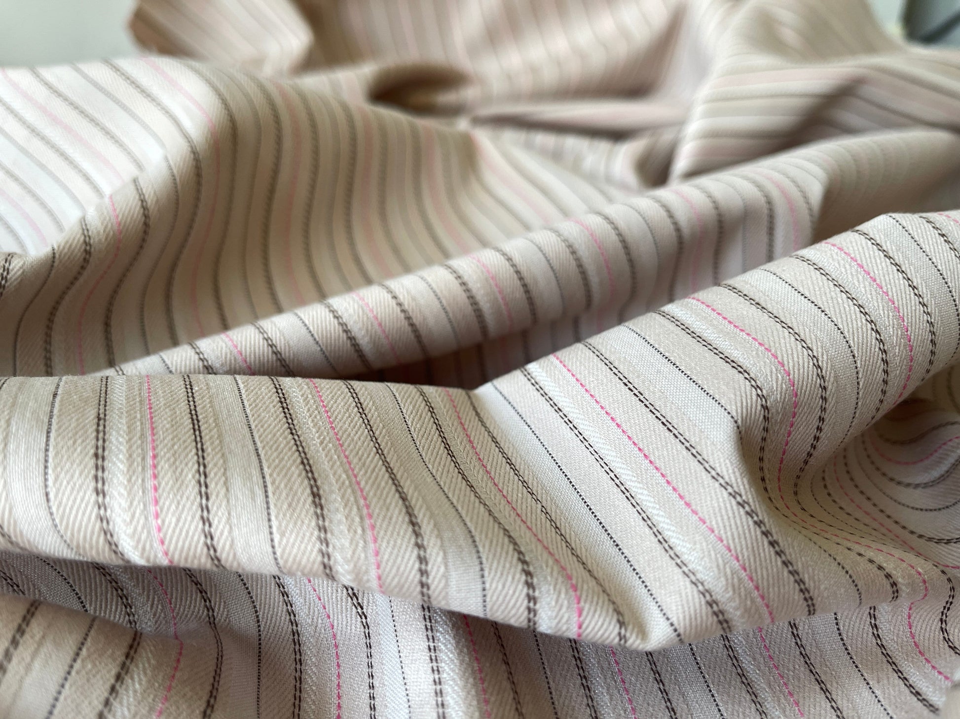 Stretch Poplin Jacquard Stripe Fabric by The Yard Stretch Woven Stripe Shirting for Sewing Top Dress - Sand Pink CN29