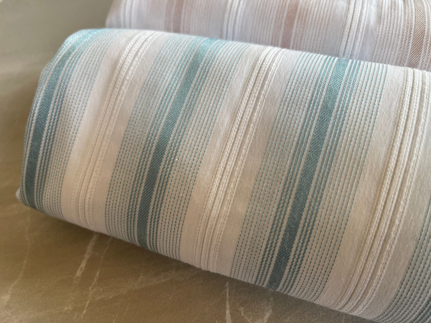 Cotton Poplin Stretch Stripe Yarn Dyed Fabric by The Yard - Blouse Shirt Fabric for Sewing Clothing - Rose Gold CN33 Blue Topaz CN32