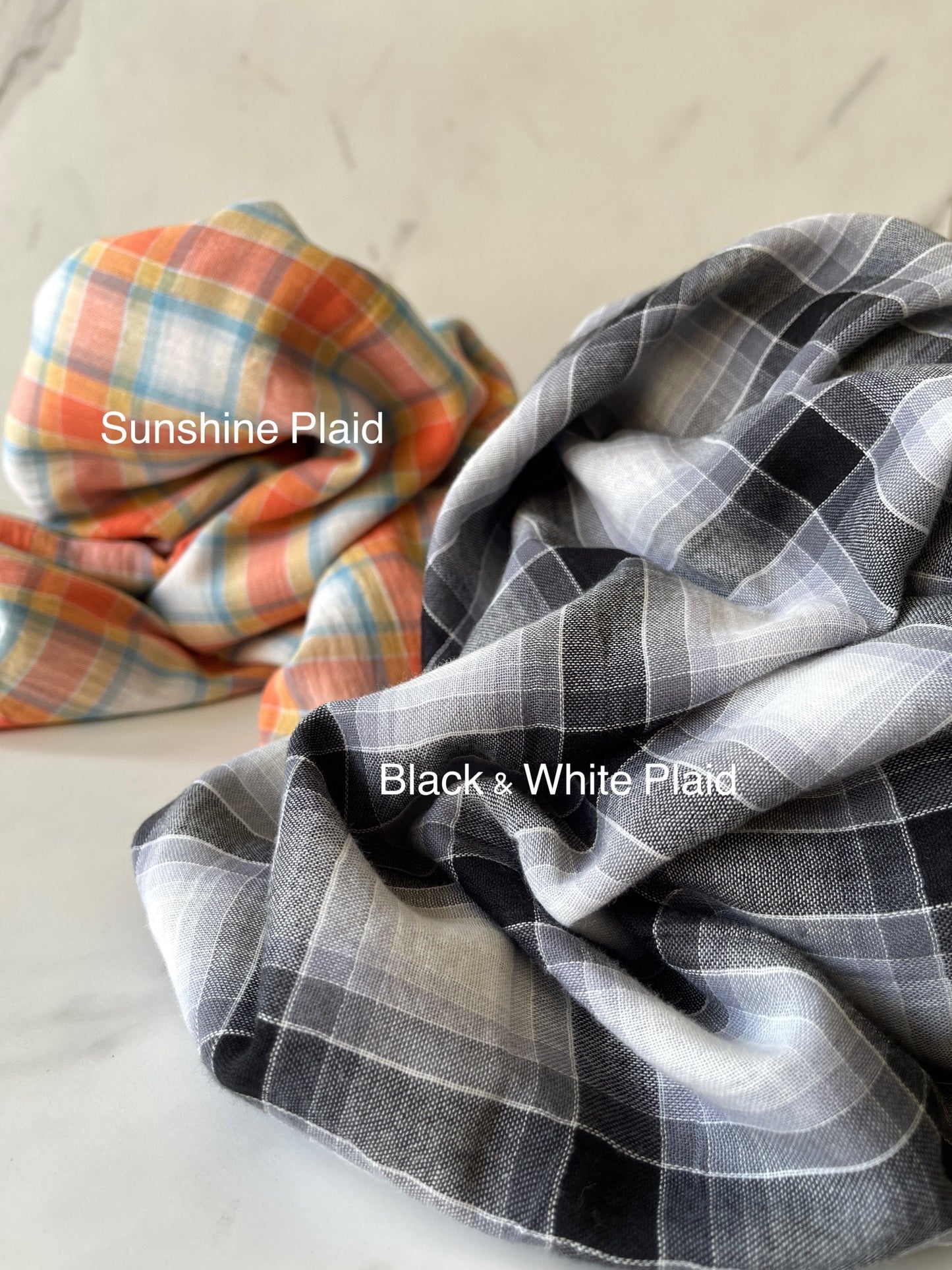 Cotton Plaid Muslin Fabric by The Yard - Blouse Shirt Dress Fabric for Sewing Clothing - Sunshine Plaid CN27, Black White plaid CN 37