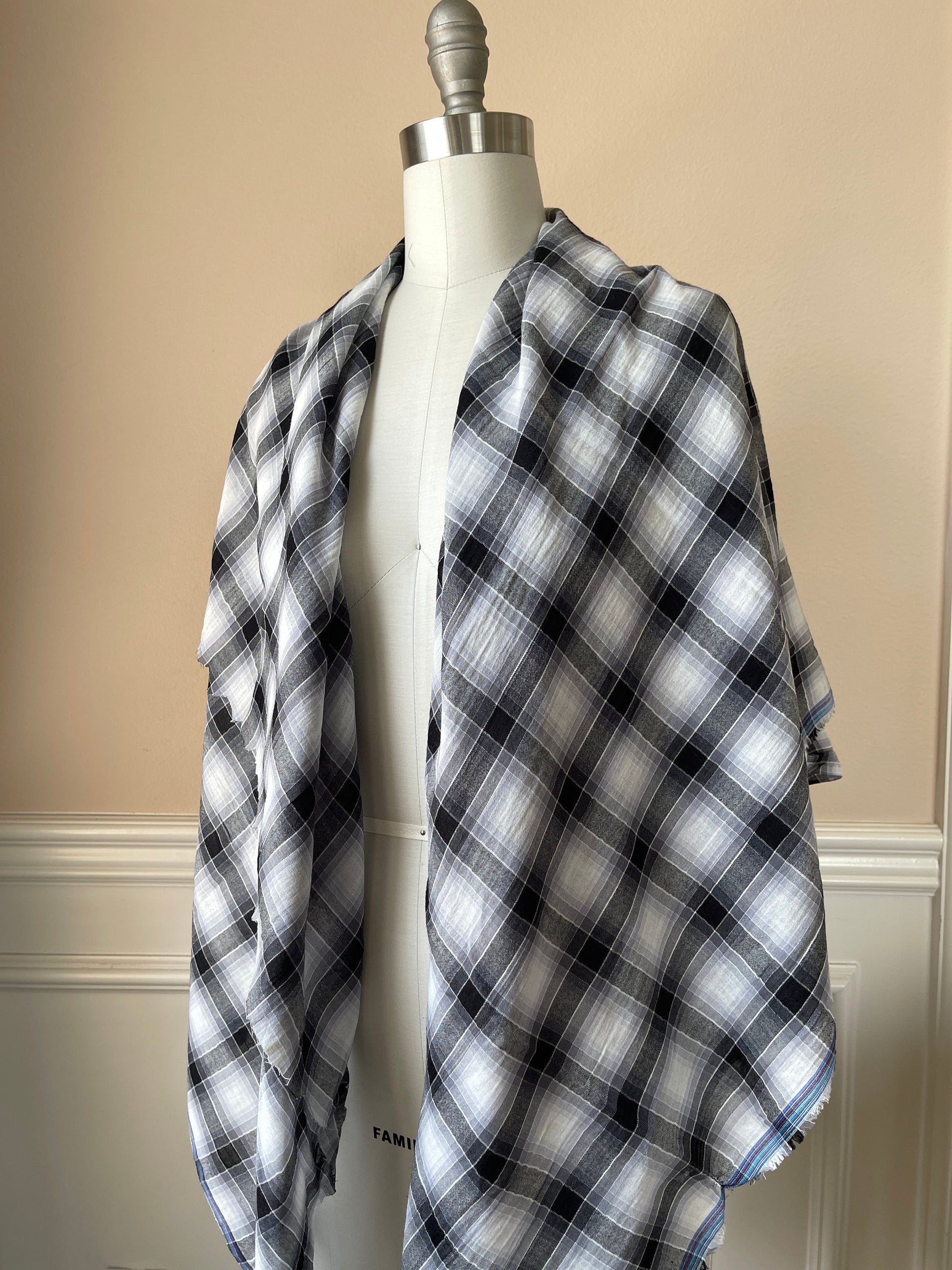 Cotton Plaid Muslin Fabric by The Yard - Blouse Shirt Dress Fabric for Sewing Clothing - Sunshine Plaid CN27, Black White plaid CN 37