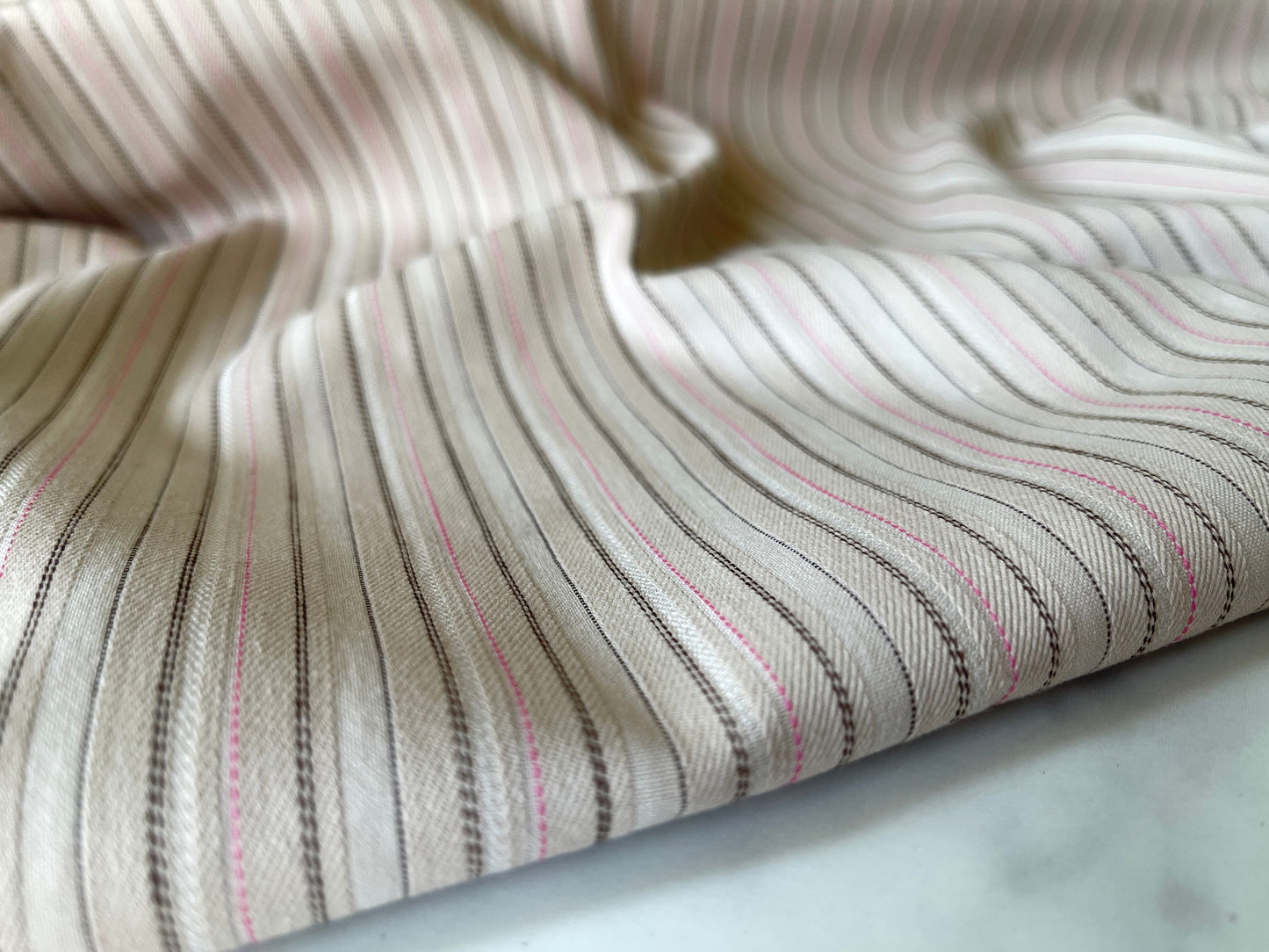 Stretch Poplin Jacquard Stripe Fabric by The Yard Stretch Woven Stripe Shirting for Sewing Top Dress - Sand Pink CN29