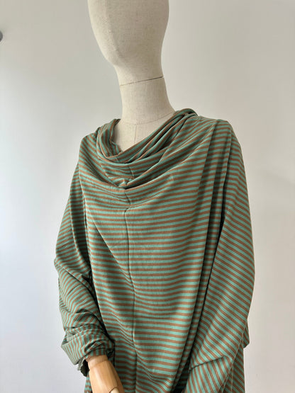 Eco friendly green stripe styled on dress form.