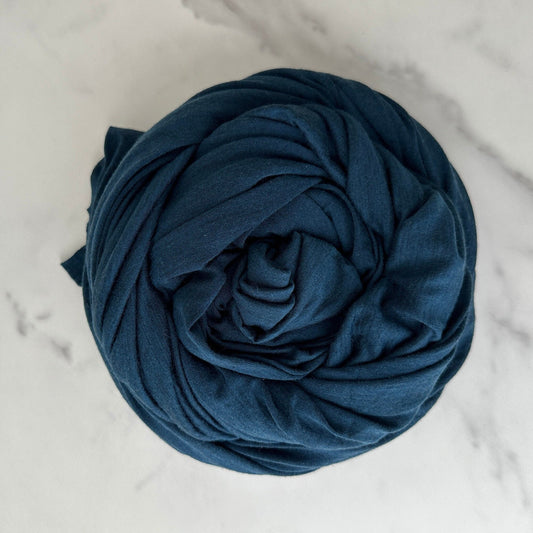 Long lasting merino wool blend fabric in blue.