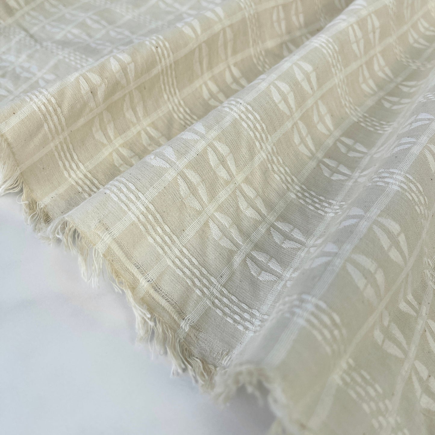 100% Cotton muslin in jacquard weave close view.