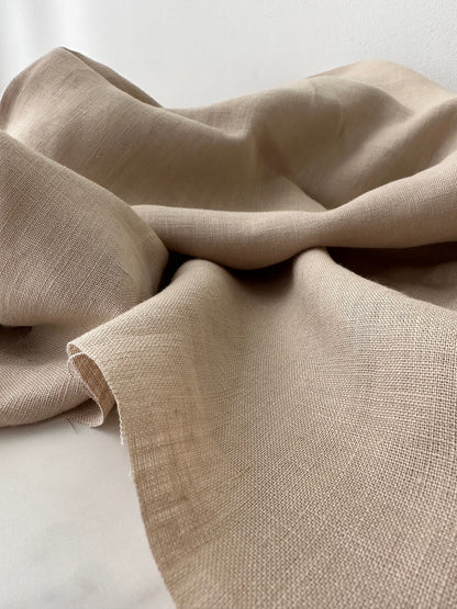 Linen Fabric by The Yard. Certified European Flax & OEKO-Tex 100. Mid weight Softened Woven Linen from U.S.A. Seller- Almond LN-ALM