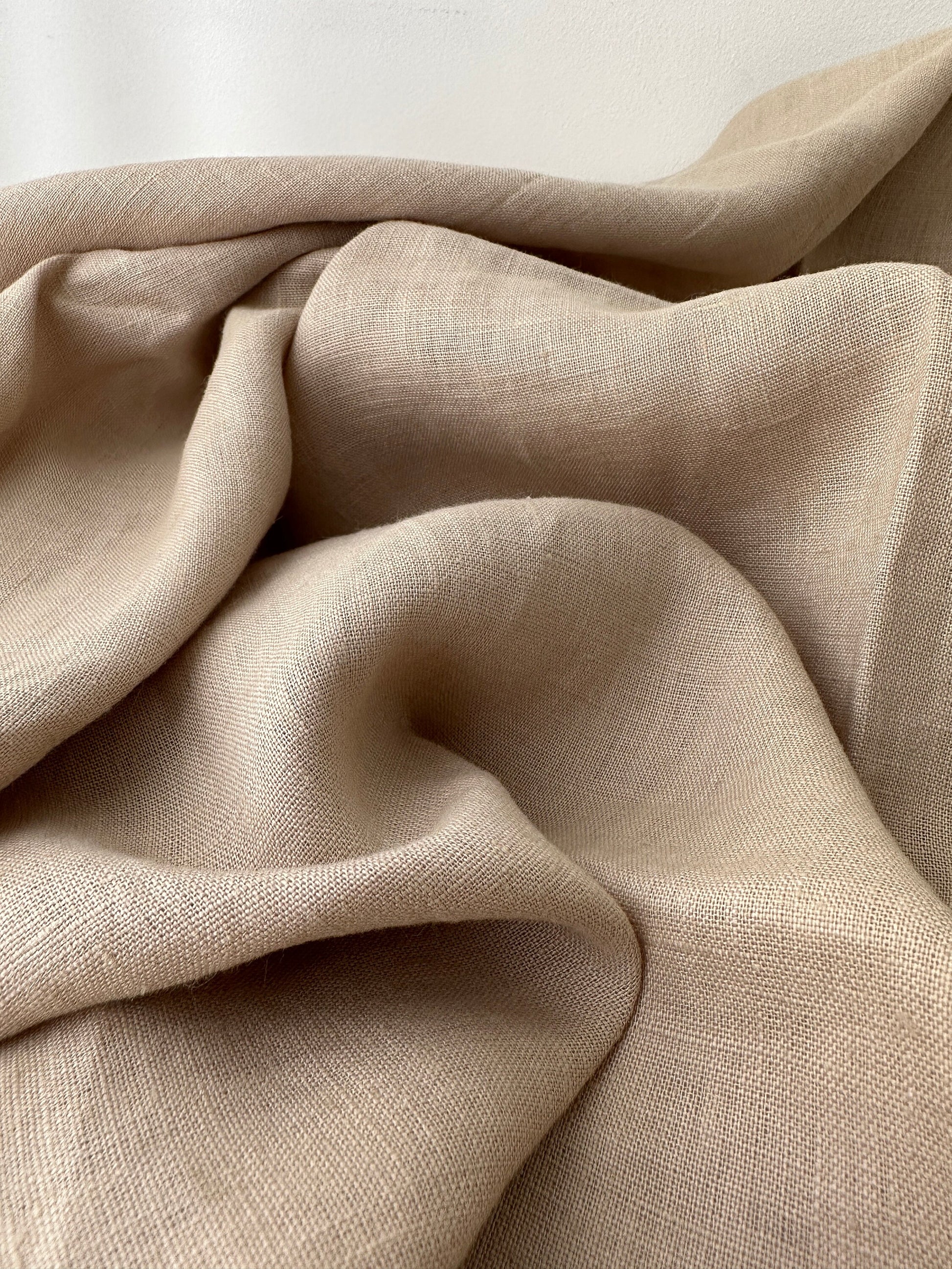 Linen Fabric by The Yard. Certified European Flax & OEKO-Tex 100. Mid weight Softened Woven Linen from U.S.A. Seller- Almond LN-ALM