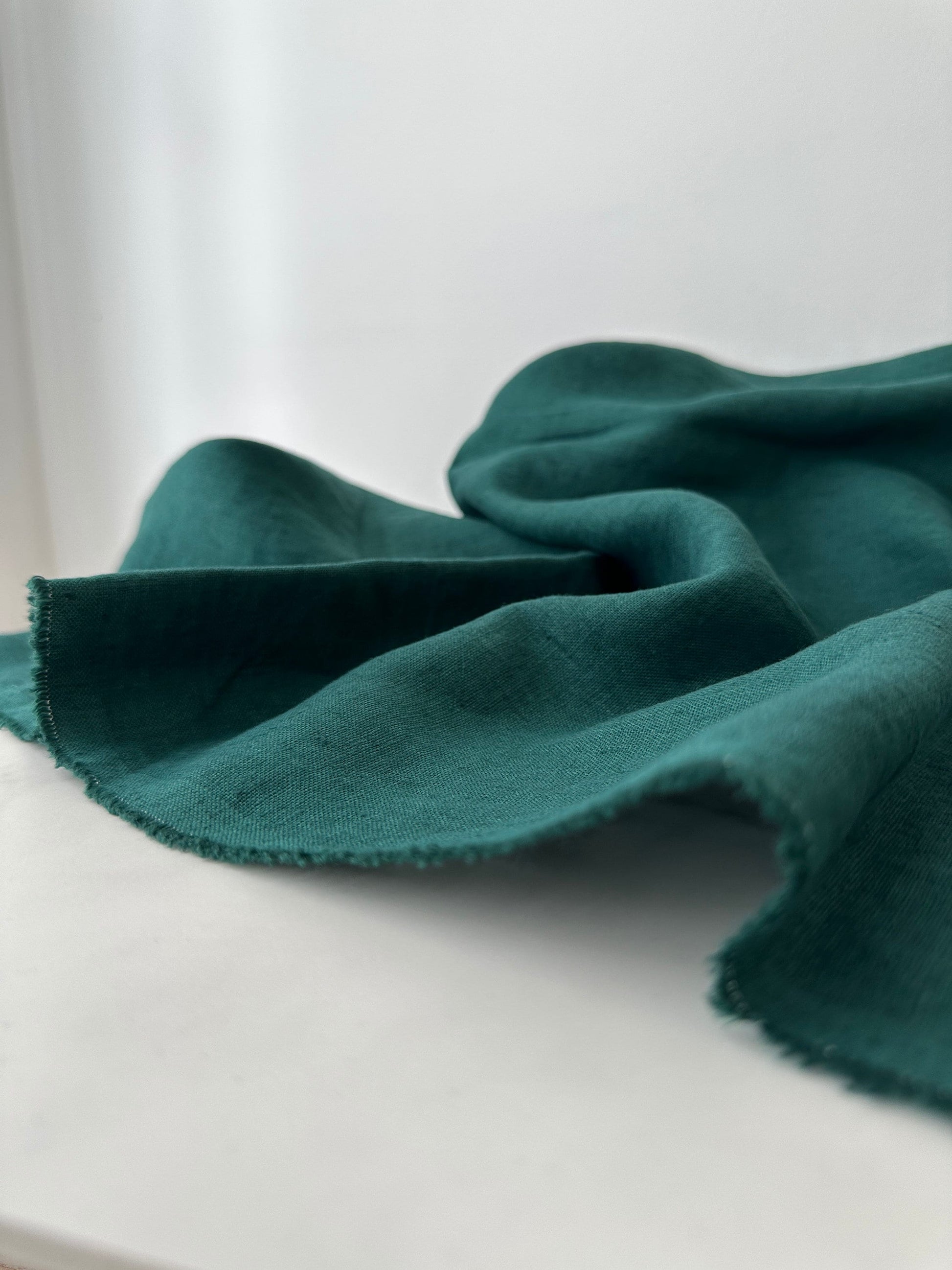 Linen Fabric by The Yard. Certified European Flax & OEKO-Tex 100. Mid weight Softened Woven Linen from U.S.A. Seller- Empress Teal LN-EMG