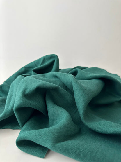 Linen Fabric by The Yard. Certified European Flax & OEKO-Tex 100. Mid weight Softened Woven Linen from U.S.A. Seller- Empress Teal LN-EMG