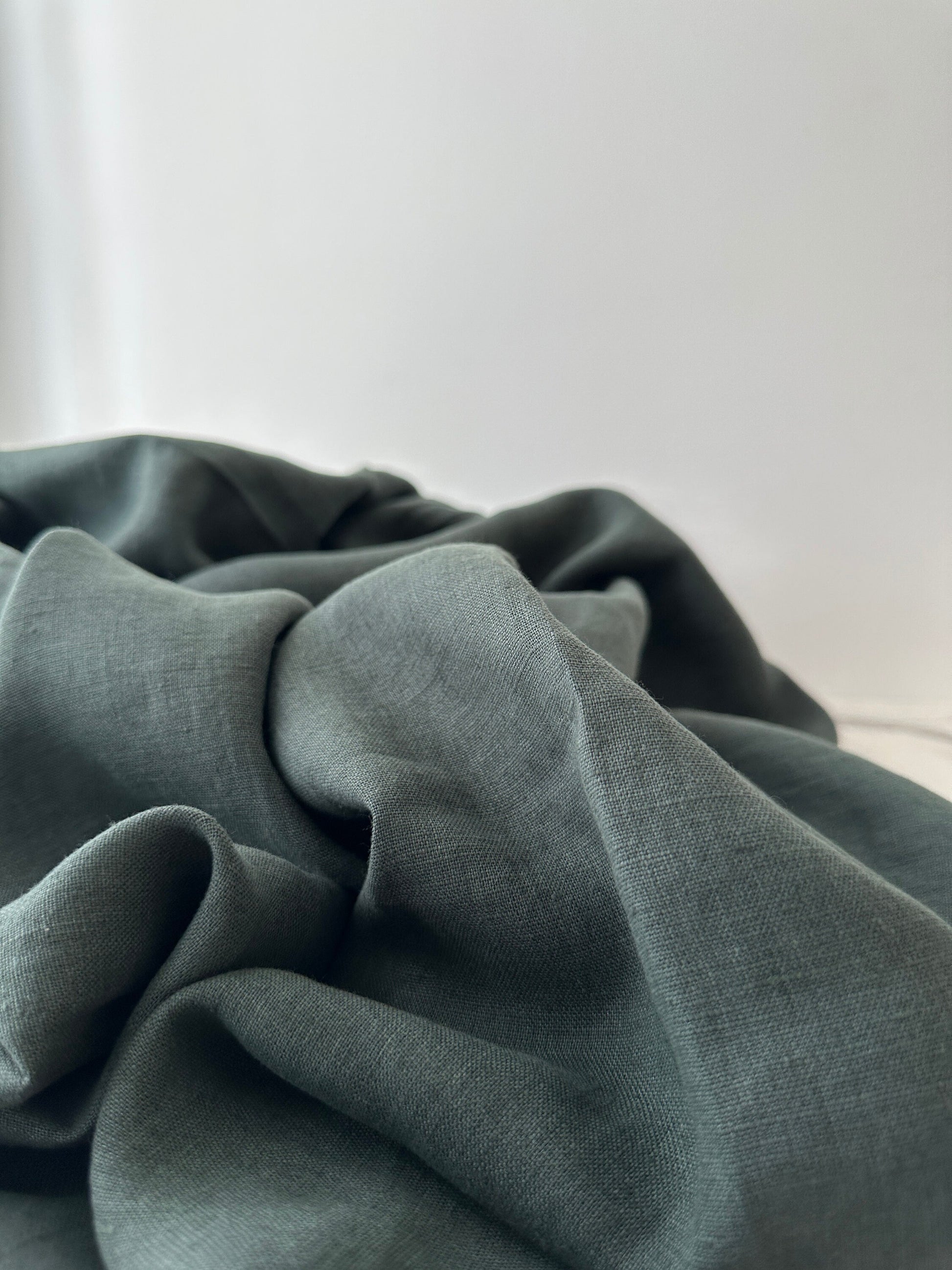 Linen Fabric by The Yard. Certified European Flax & OEKO-Tex 100. Mid weight Softened Woven Linen from U.S.A. Seller- Green Smoke LN-GRM