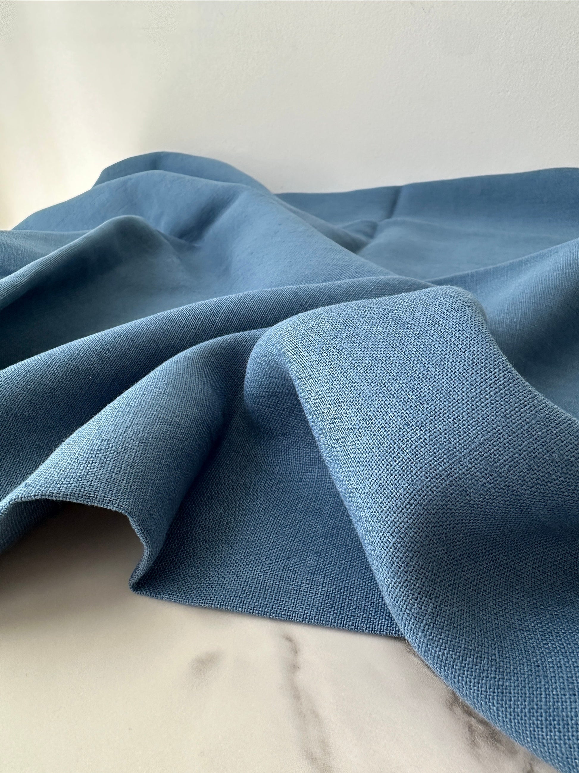 Linen Fabric by The Yard. Certified European Flax & OEKO-Tex 100. Mid weight Softened Woven Linen from U.S.A. Seller- Aegean Blue LN-AEB