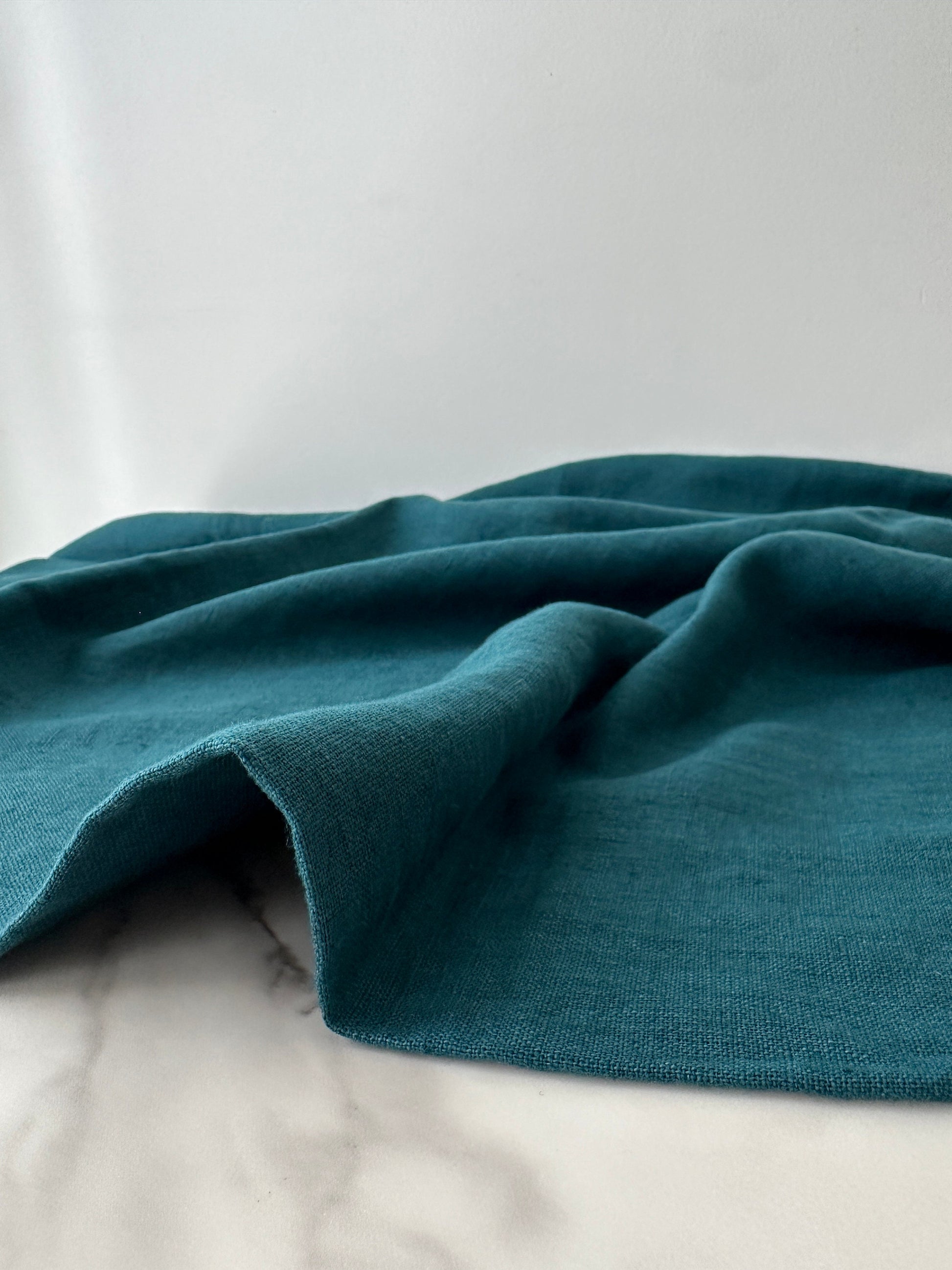 Linen Fabric by The Yard. Certified European Flax & OEKO-Tex 100. Mid weight Softened Woven Linen from U.S.A. Seller- Crystal Teal LN-CYT