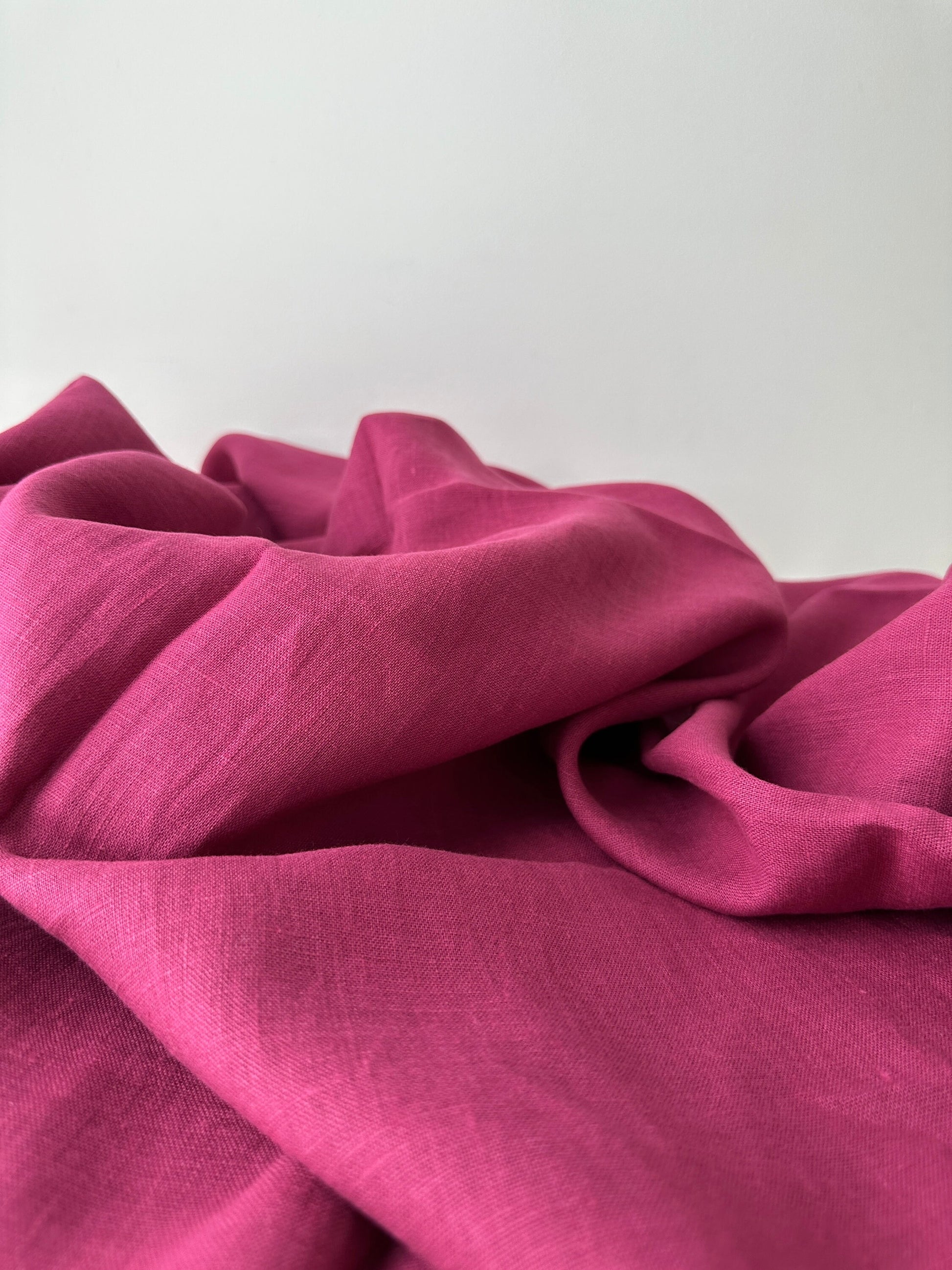 Linen Fabric by The Yard. Certified European Flax & OEKO-Tex 100. Mid weight Softened Woven Linen from U.S.A. Seller- Magenta LN-MGN