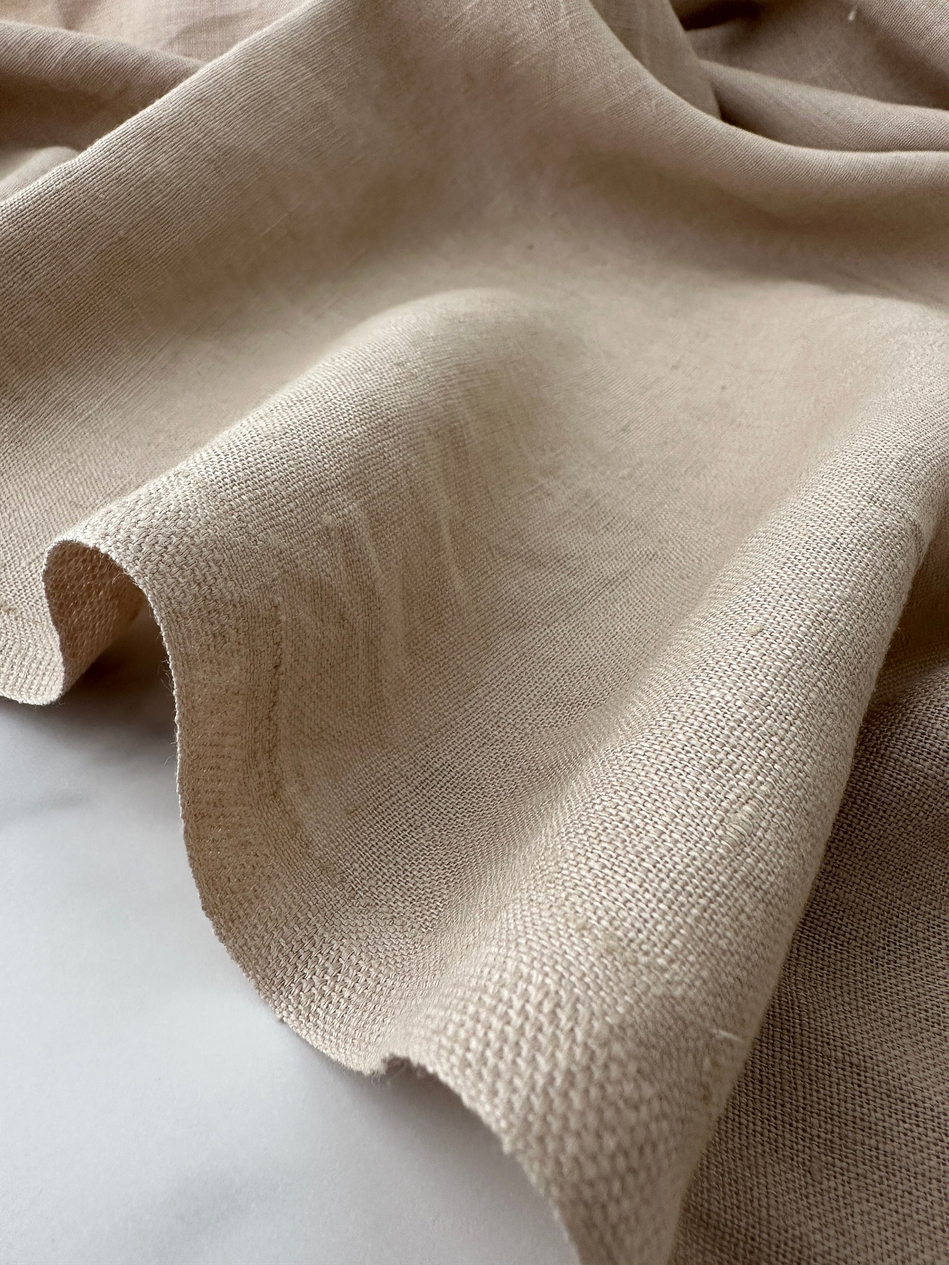 Linen Fabric by The Yard. Certified European Flax & OEKO-Tex 100. Mid weight Softened Woven Linen from U.S.A. Seller- Almond LN-ALM