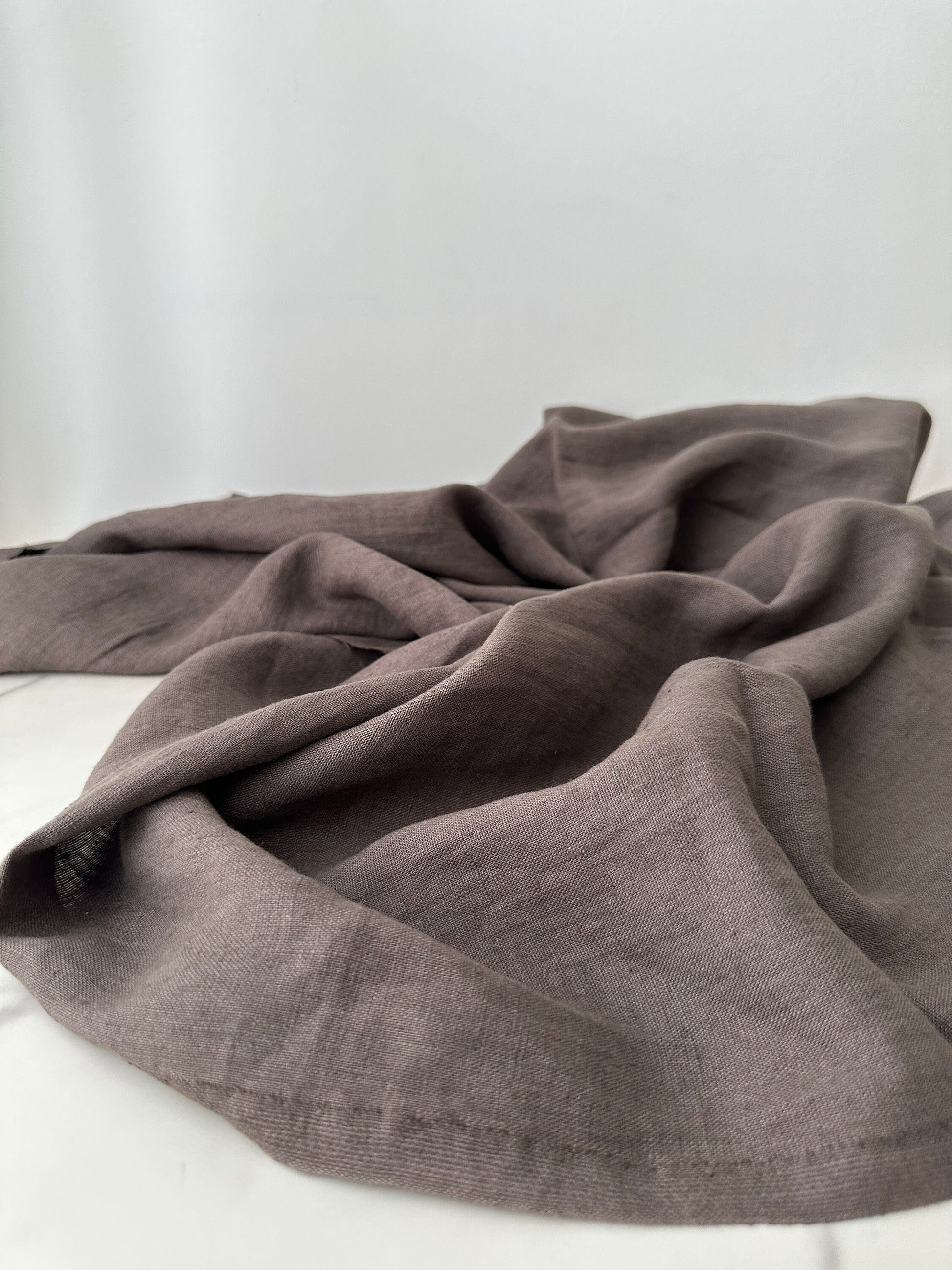 Linen Fabric by The Yard. Certified European Flax & OEKO-Tex 100. Mid weight Softened Woven Linen from U.S.A. Seller- Truffle Brown LN-TRU