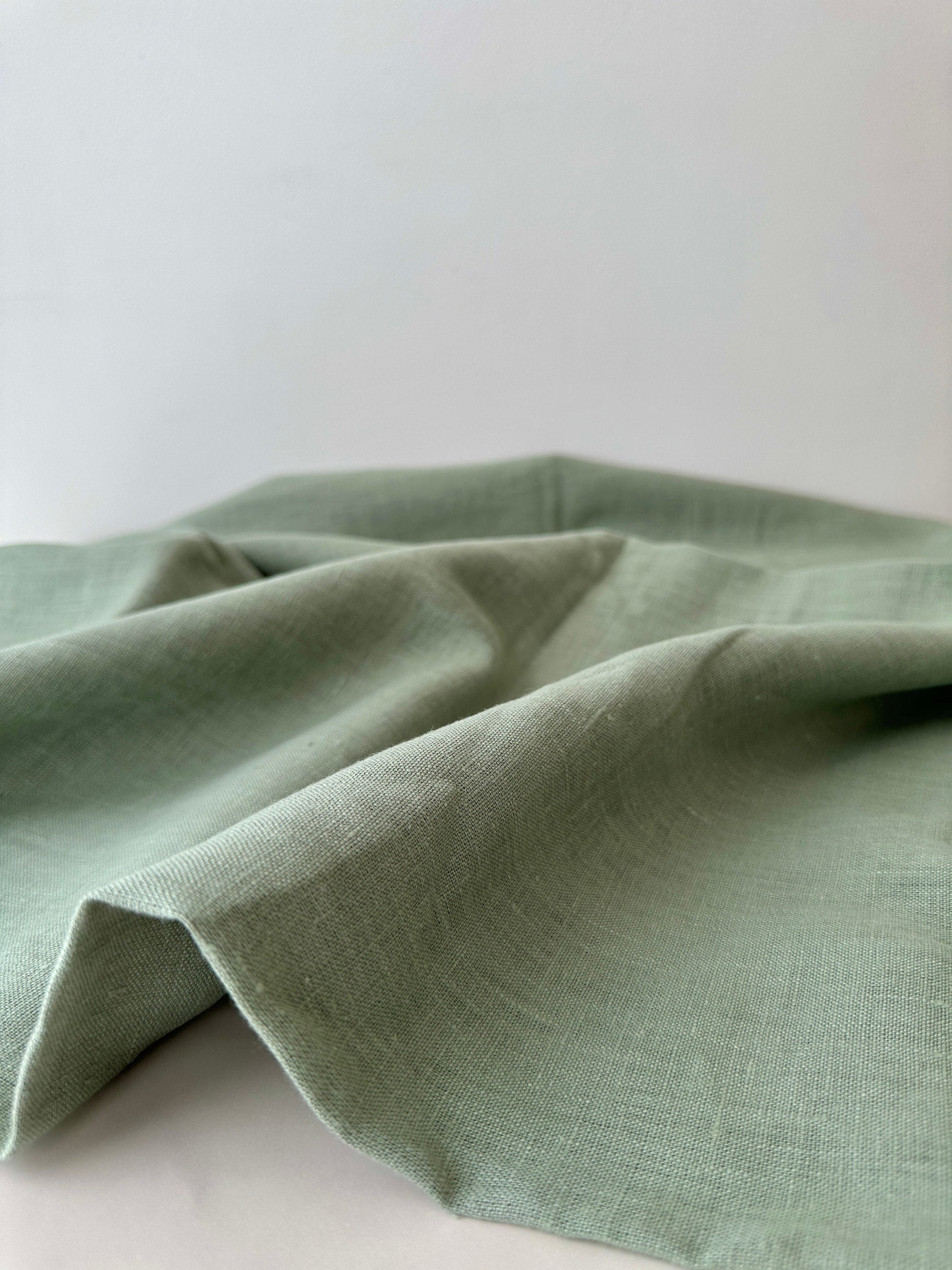 Linen Fabric by The Yard. Certified European Flax & OEKO-Tex 100. Mid weight Softened Woven Linen from U.S.A. Seller- Pistachio LN-PIS