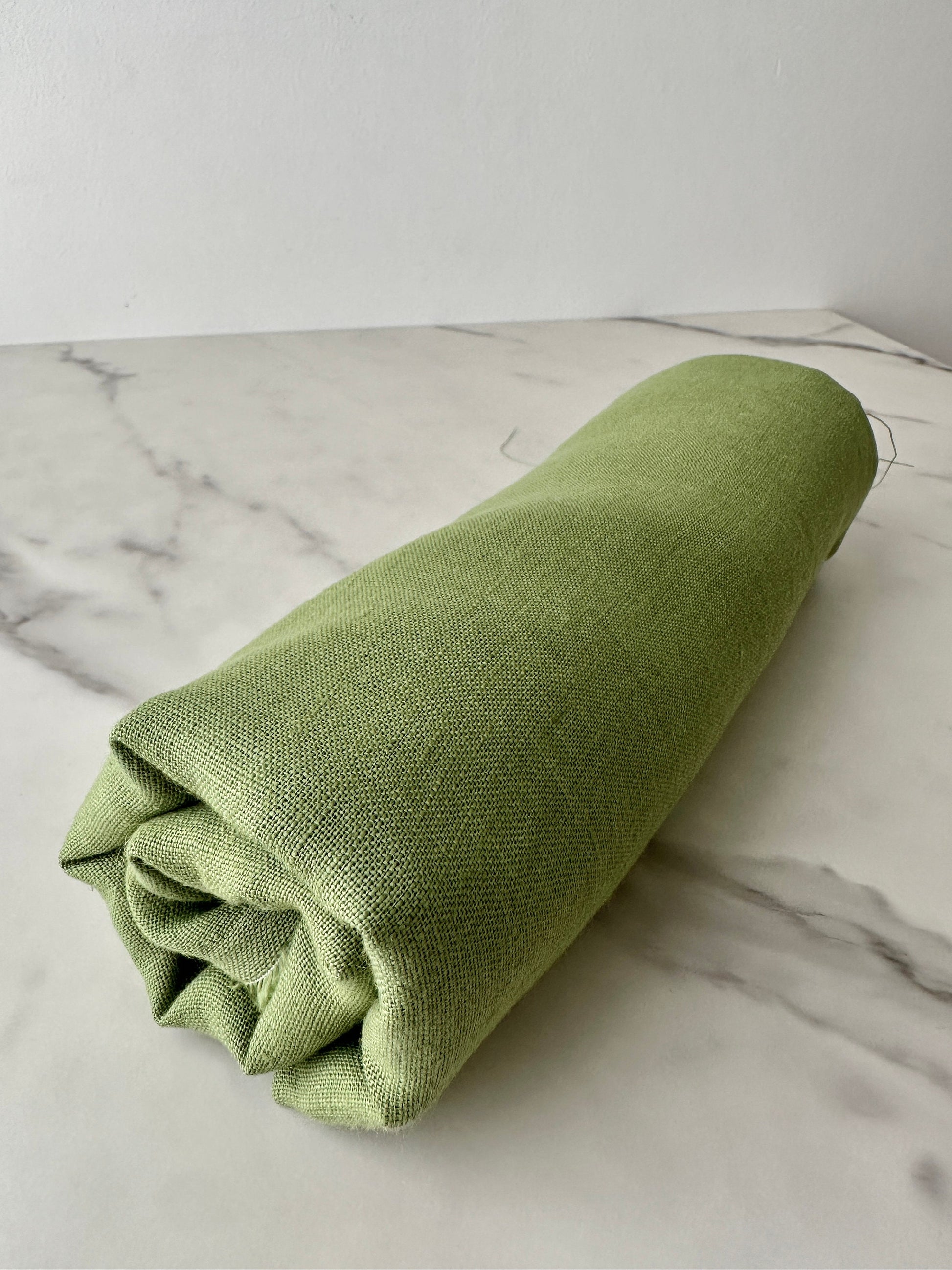 Linen Fabric by The Yard. Certified European Flax & OEKO-Tex 100. Mid weight Softened Woven Linen from U.S.A. Seller- Green Tea LN-GRT