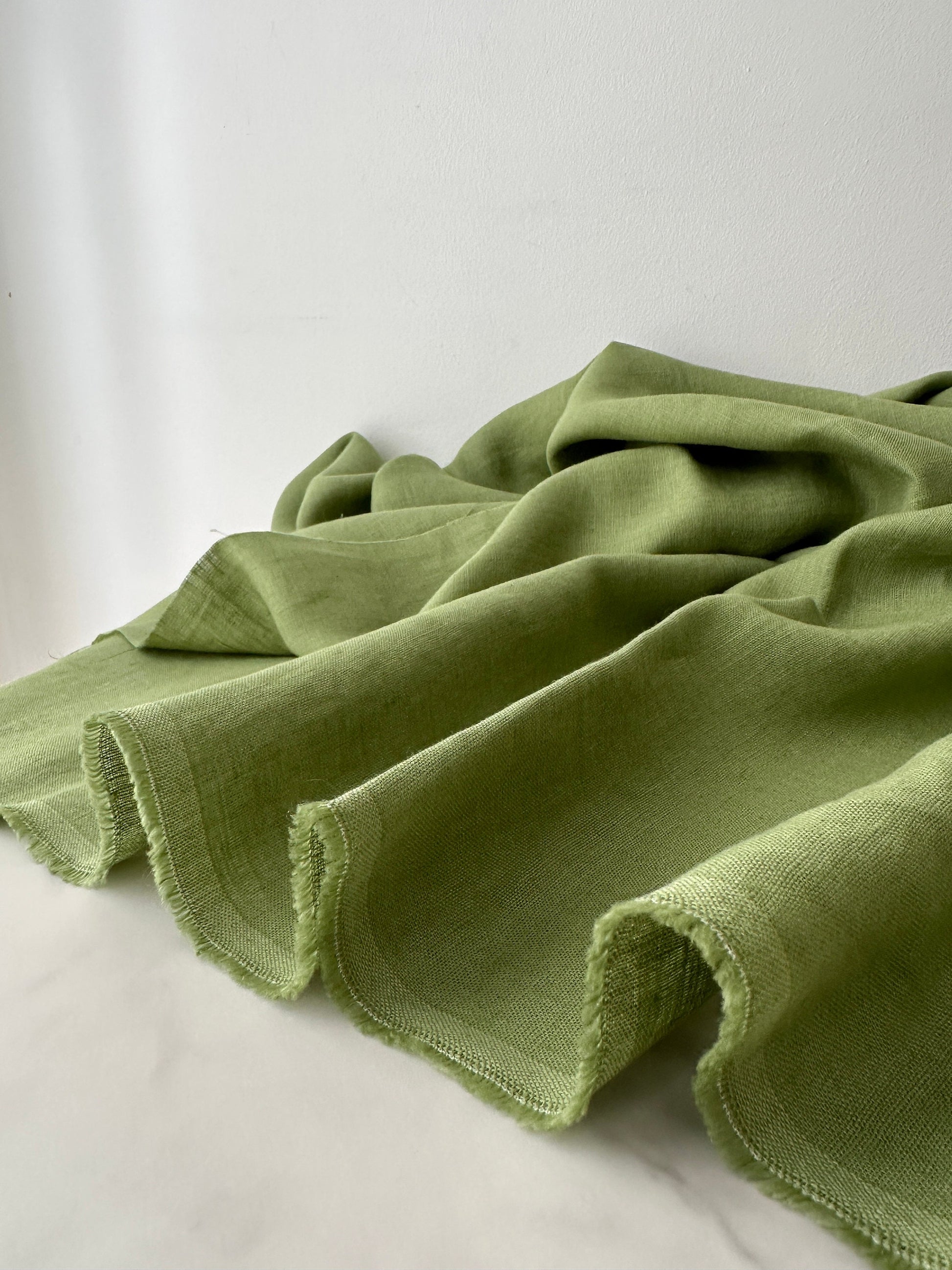 Linen Fabric by The Yard. Certified European Flax & OEKO-Tex 100. Mid weight Softened Woven Linen from U.S.A. Seller- Green Tea LN-GRT