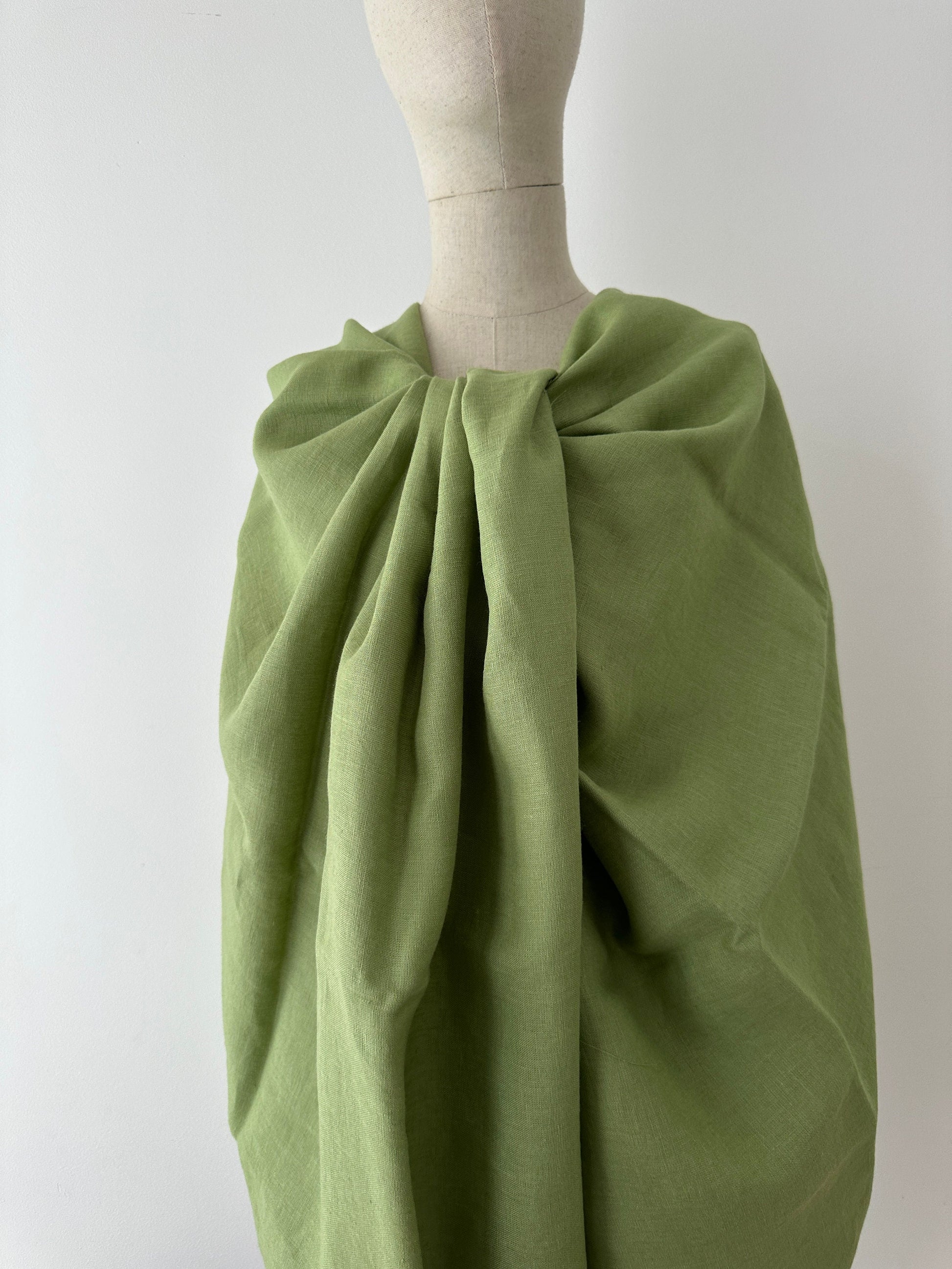 Linen Fabric by The Yard. Certified European Flax & OEKO-Tex 100. Mid weight Softened Woven Linen from U.S.A. Seller- Green Tea LN-GRT