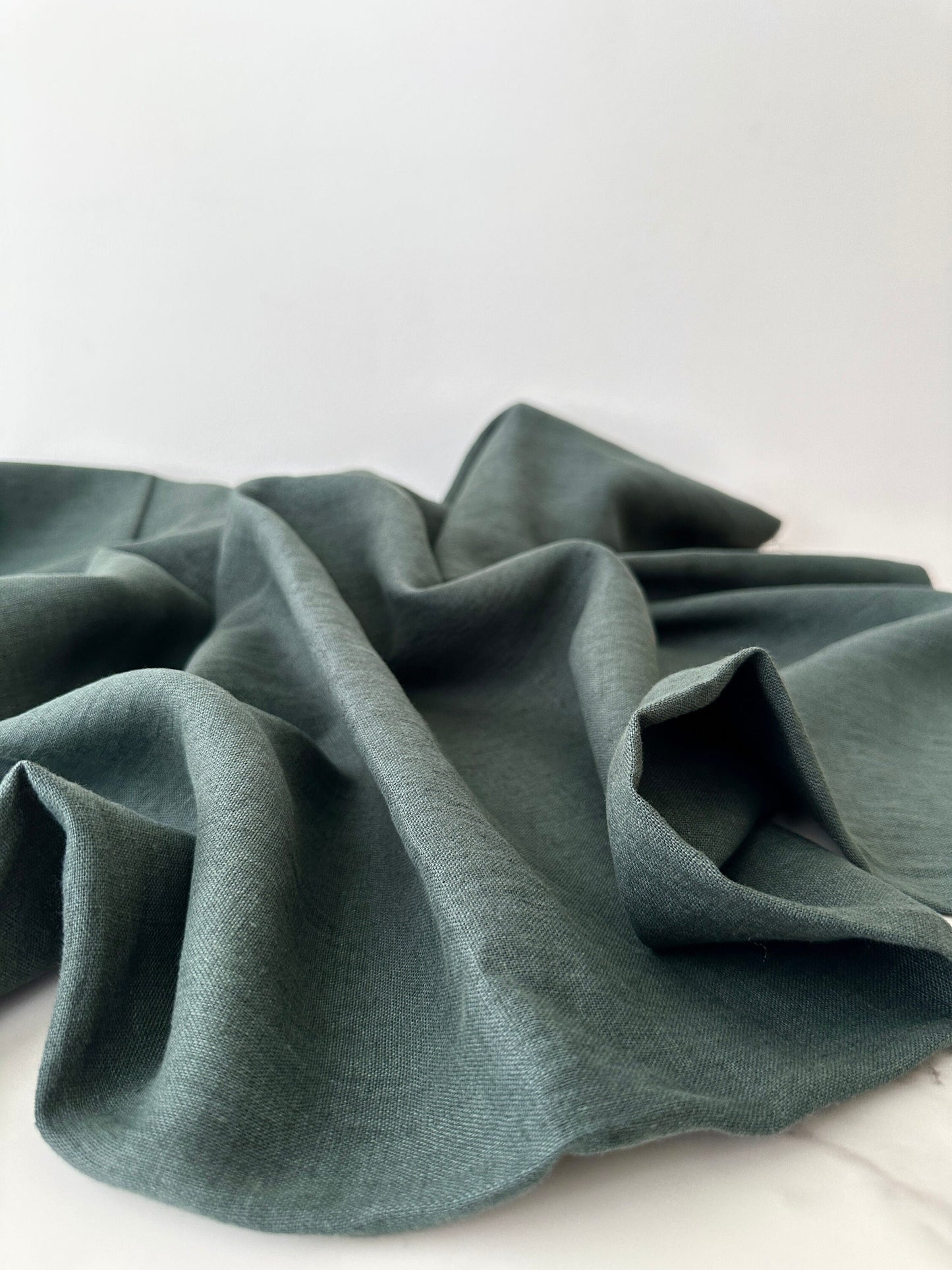 Linen Fabric by The Yard. Certified European Flax & OEKO-Tex 100. Mid weight Softened Woven Linen from U.S.A. Seller- Green Smoke LN-GRM