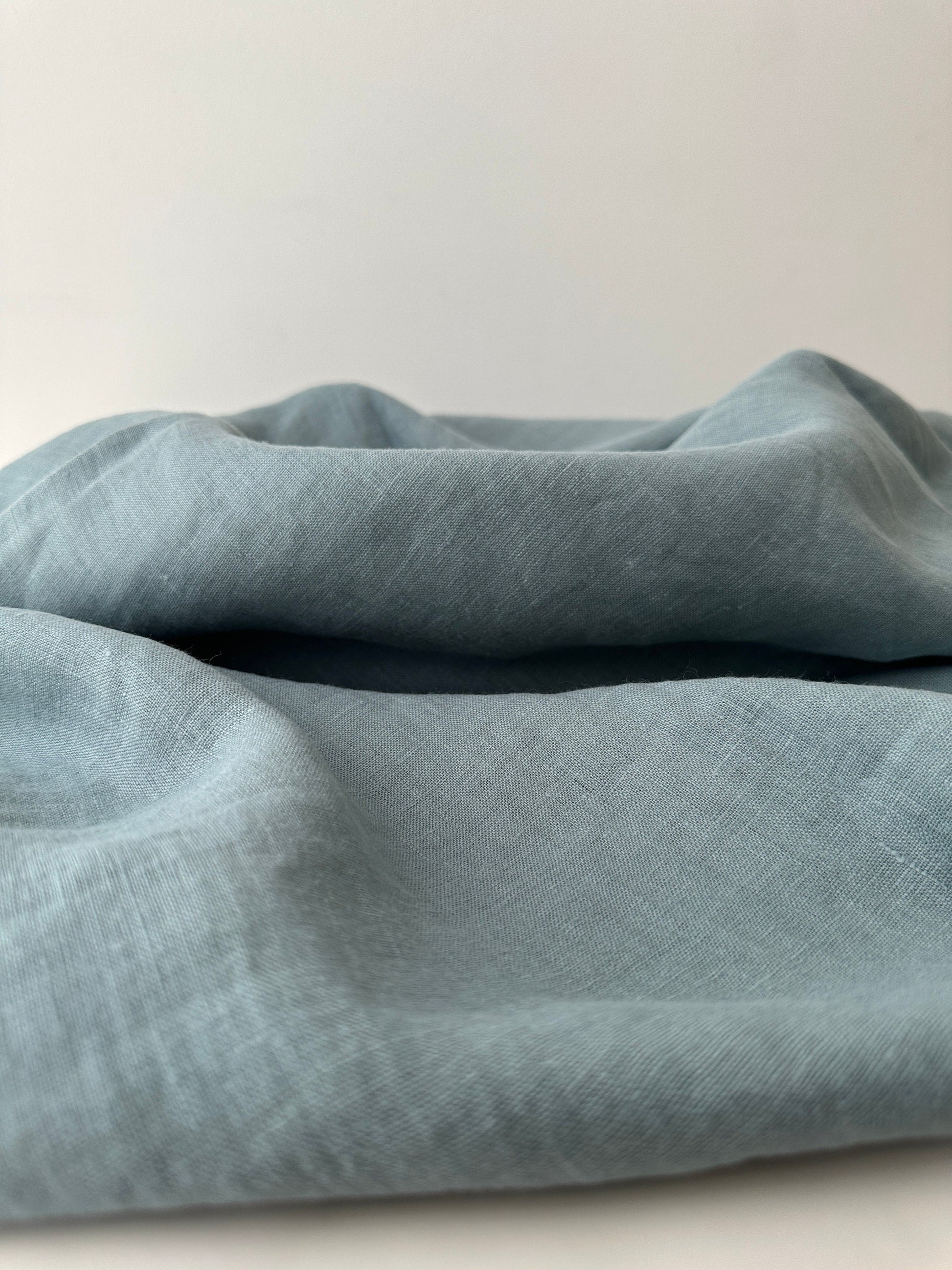 Linen Fabric by The Yard. Certified European Flax & OEKO-Tex 100. Mid weight Softened Woven Linen from U.S.A. Seller- Cadet Blue LN-CAB