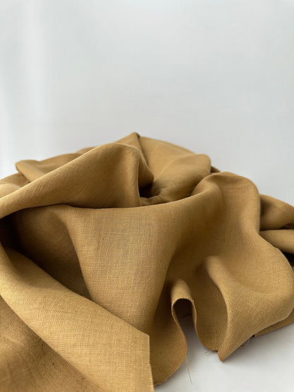 Linen Fabric by The Yard. Certified European Flax & OEKO-Tex 100. Mid weight Softened Woven Linen from U.S.A. Seller- Toffee LN-TOF