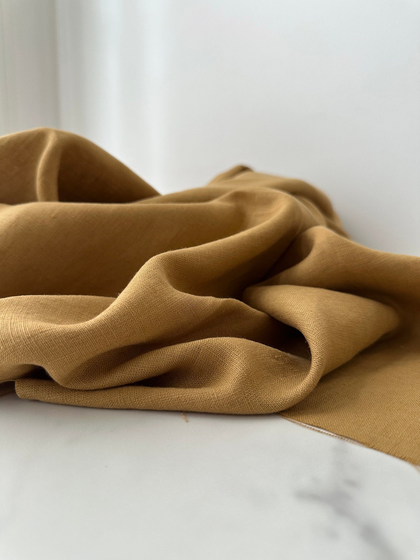 Linen Fabric by The Yard. Certified European Flax & OEKO-Tex 100. Mid weight Softened Woven Linen from U.S.A. Seller- Toffee LN-TOF