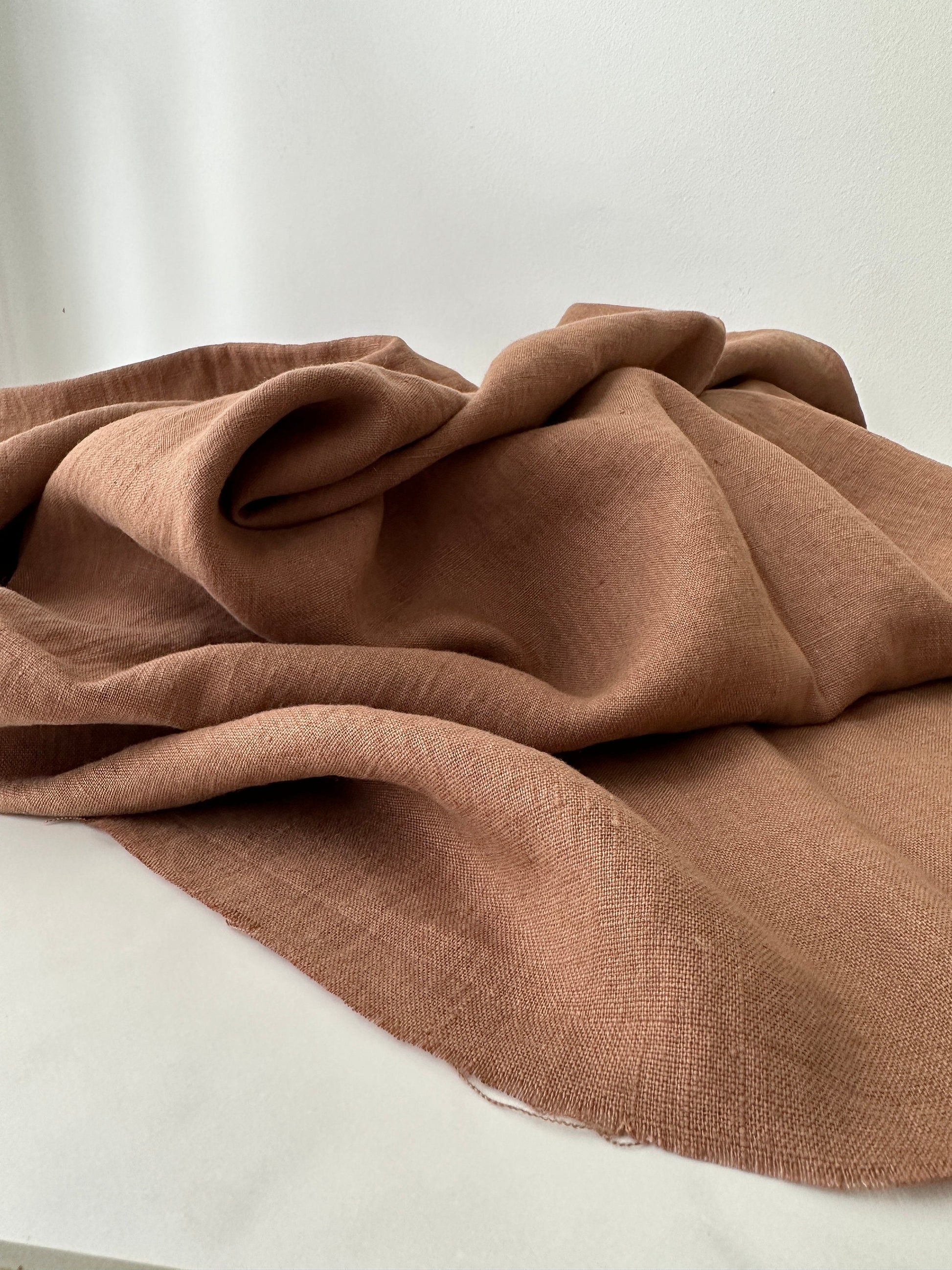 Linen Fabric by The Yard. Certified European Flax & OEKO-Tex 100. Mid weight Softened Woven Linen from U.S.A. Seller- Cigar LN-CIG