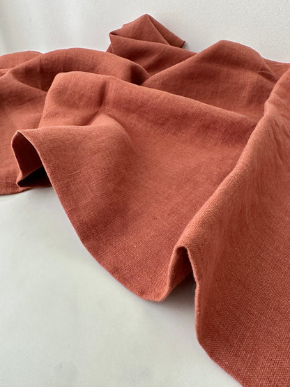 Linen Fabric by The Yard. Certified European Flax & OEKO-Tex 100. Mid weight Softened Woven Linen from U.S.A. Seller- Terracotta LN-TER